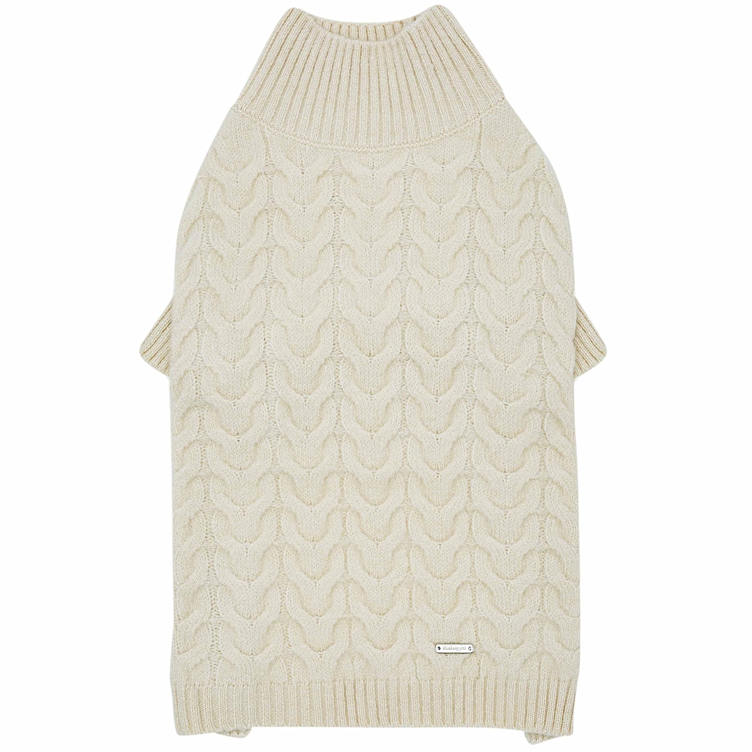 Blueberry Pet Dog Sweater Classic Knit Pullover Turtle-Neck Christmas Sweater, Small Dog Sweaters for Girls, Ivory, 12'' Back Le