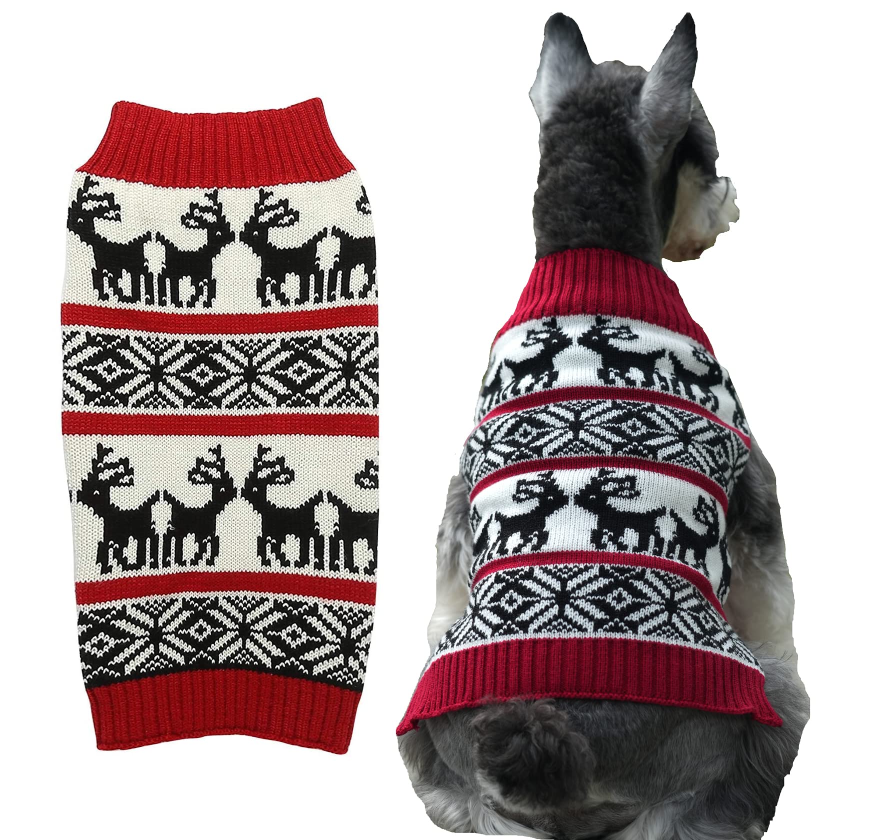 Lanyarco Ugly Vintage Dog Christmas Sweater, Knit Xmas Reindeer Holiday Festive Christmas Dog Sweaters For Small Dogs, Medium M 14'