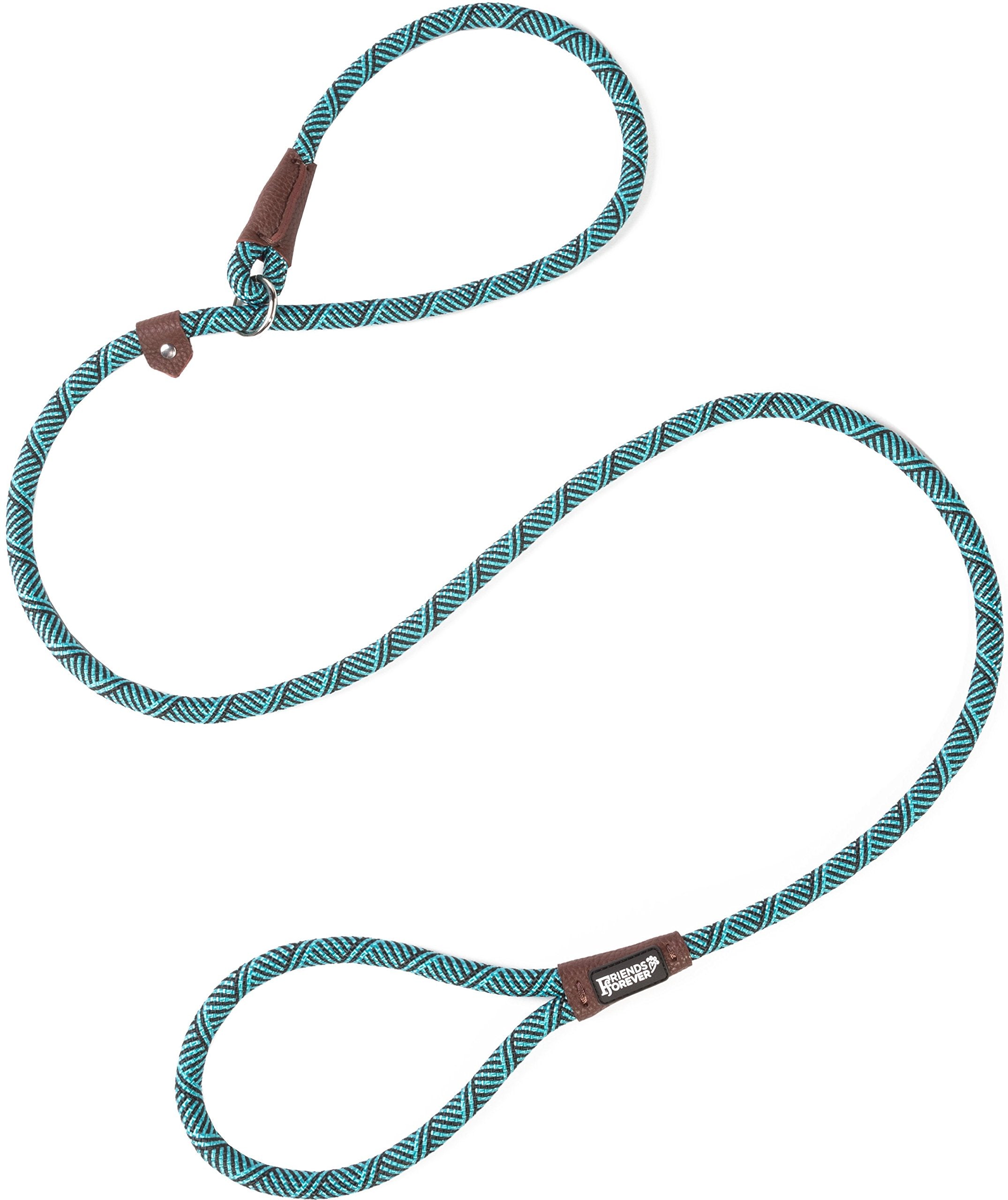 Friends Forever Dog Rope Leash - Durable Reflective Slip Lead, 6ft Nylon, Blue, Heavy Duty for Large & Medium Pets