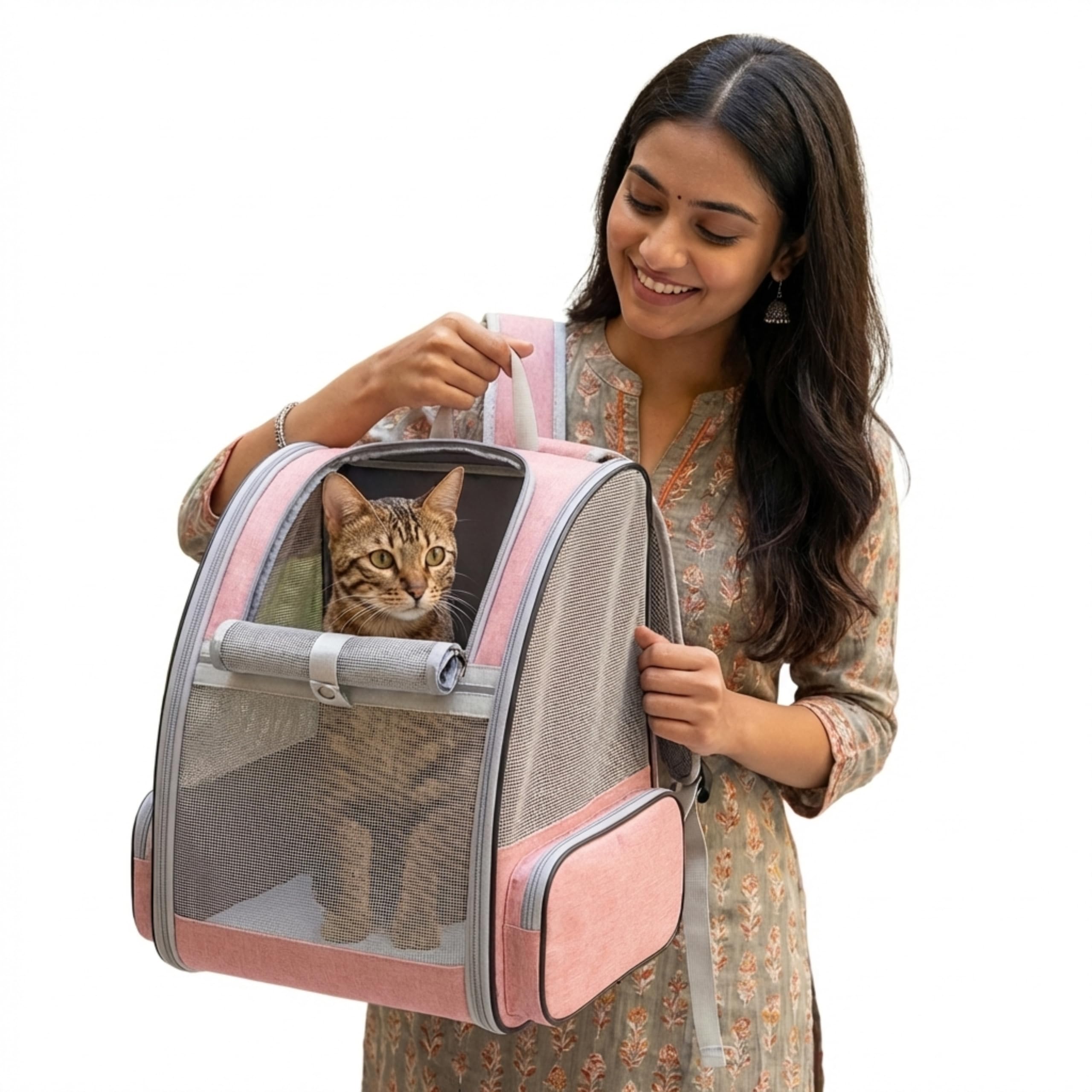 Mak7 Cat Bag Carrier Backpack For Dogs& Kittens | Breathable Mesh Design, Lightweight Travel Bag For Small Pets | Wide Strap, Fo