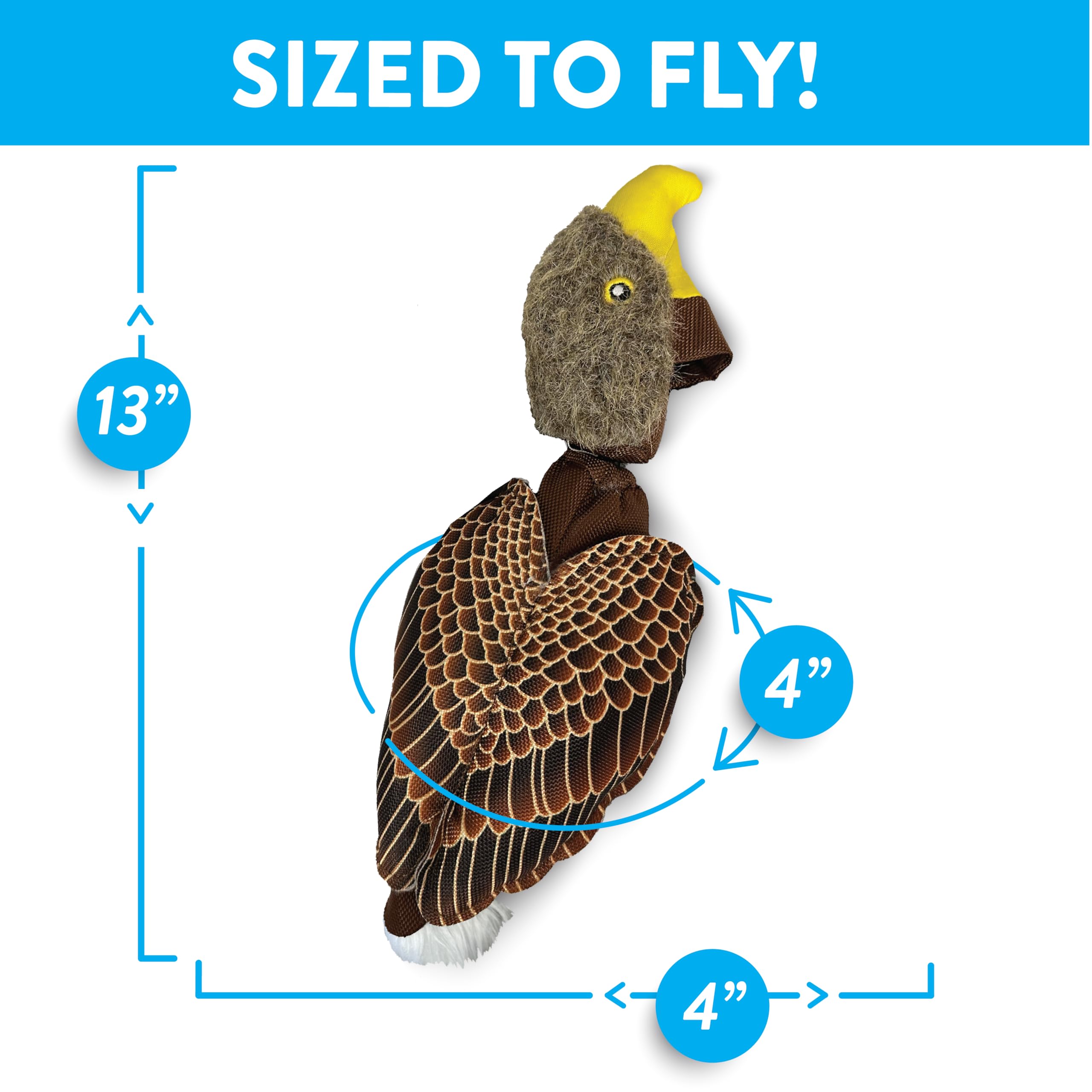Spunky Pup Fly & Fetch Plush Eagle Dog Toy | Interactive 100 Ft Sling Shot Launcher With Built-In Bungee | Pull Back & Release | Durable Construction | Ballistic Fabric | Floats | For Medium Breeds