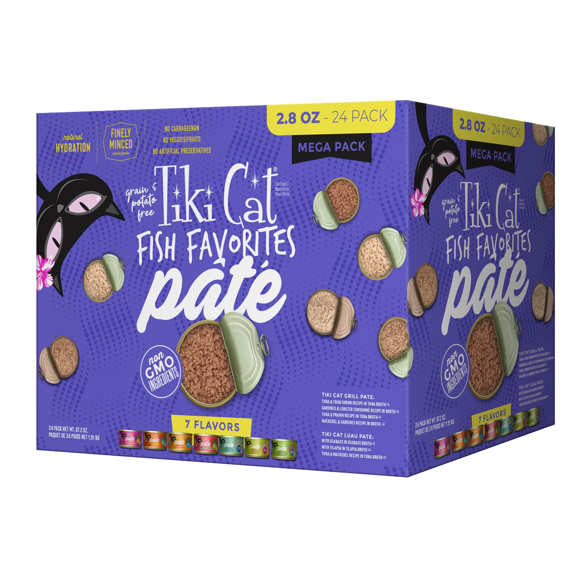 Tiki Cat Fish Favorite Pate, Ultimate Variety Pack, 24 Servings of 7 Delicious Recipes, Wet Cat Food Mega Pack, 2.8 oz. Can (24 