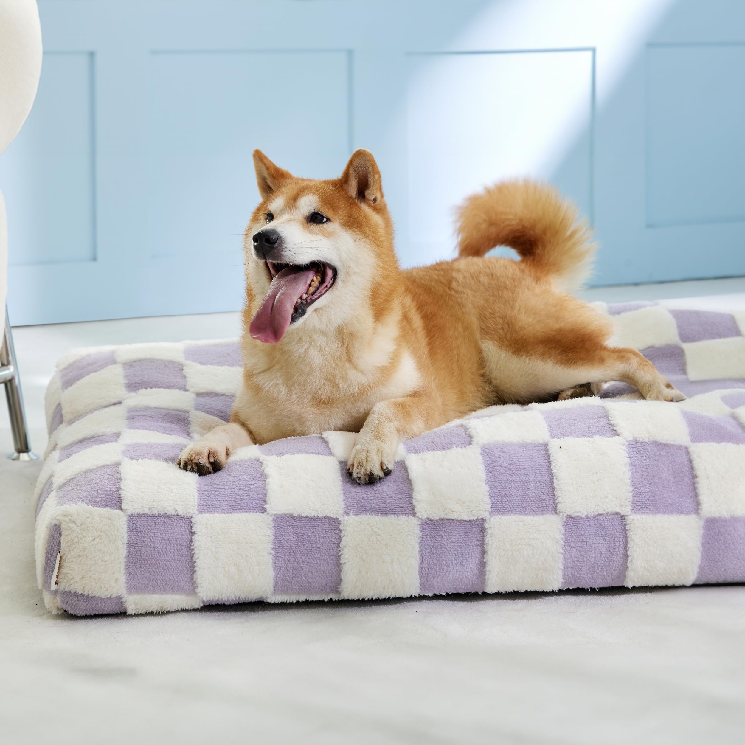 Lesure Dog Beds Large Sized-Thick Shredded Chopped Foam Pet Bed Indoor With Removable Cover, Cute Modern Fuzzy Plush & Anti Slip