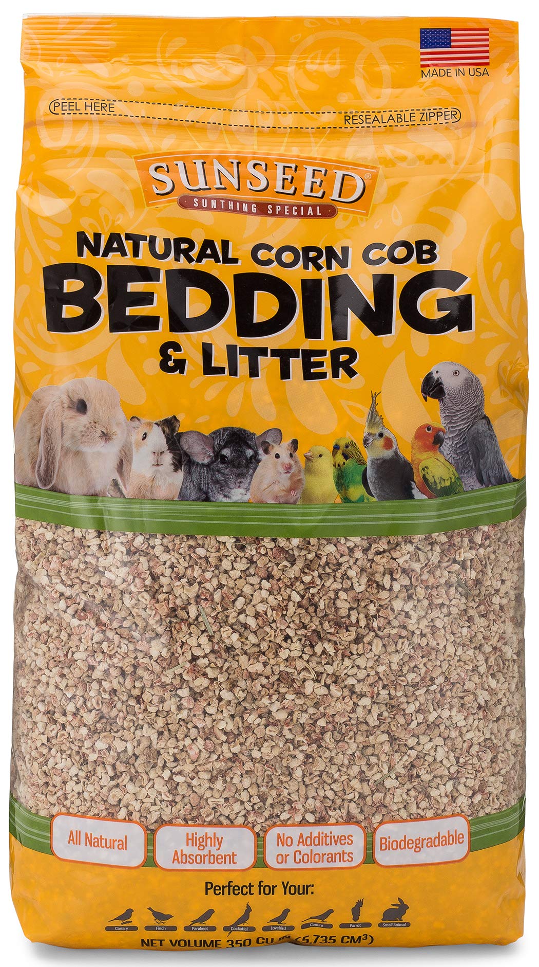 Sunseed Natural Corn Cob Bedding & Litter For Pet Birds And Small Animals – Made In Usa – 350 Cubic Inches