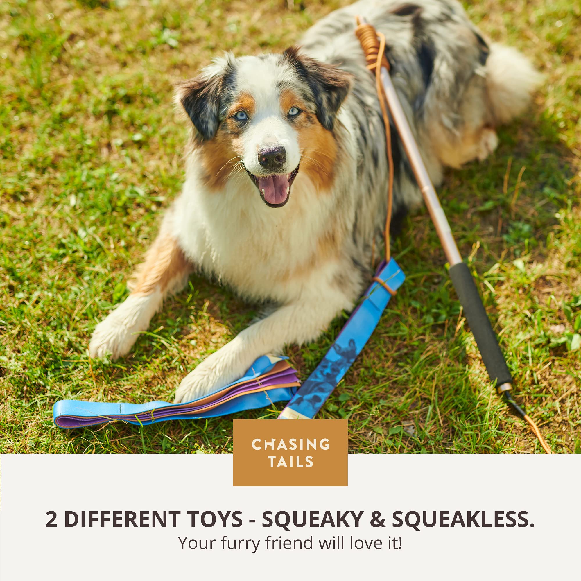 Chasing Tails Flirt Pole For Dogs Heavy Duty - 36 Inch Flirt Pole For Large Dogs With Extendable 83 Inch Rope | Two Toys Include
