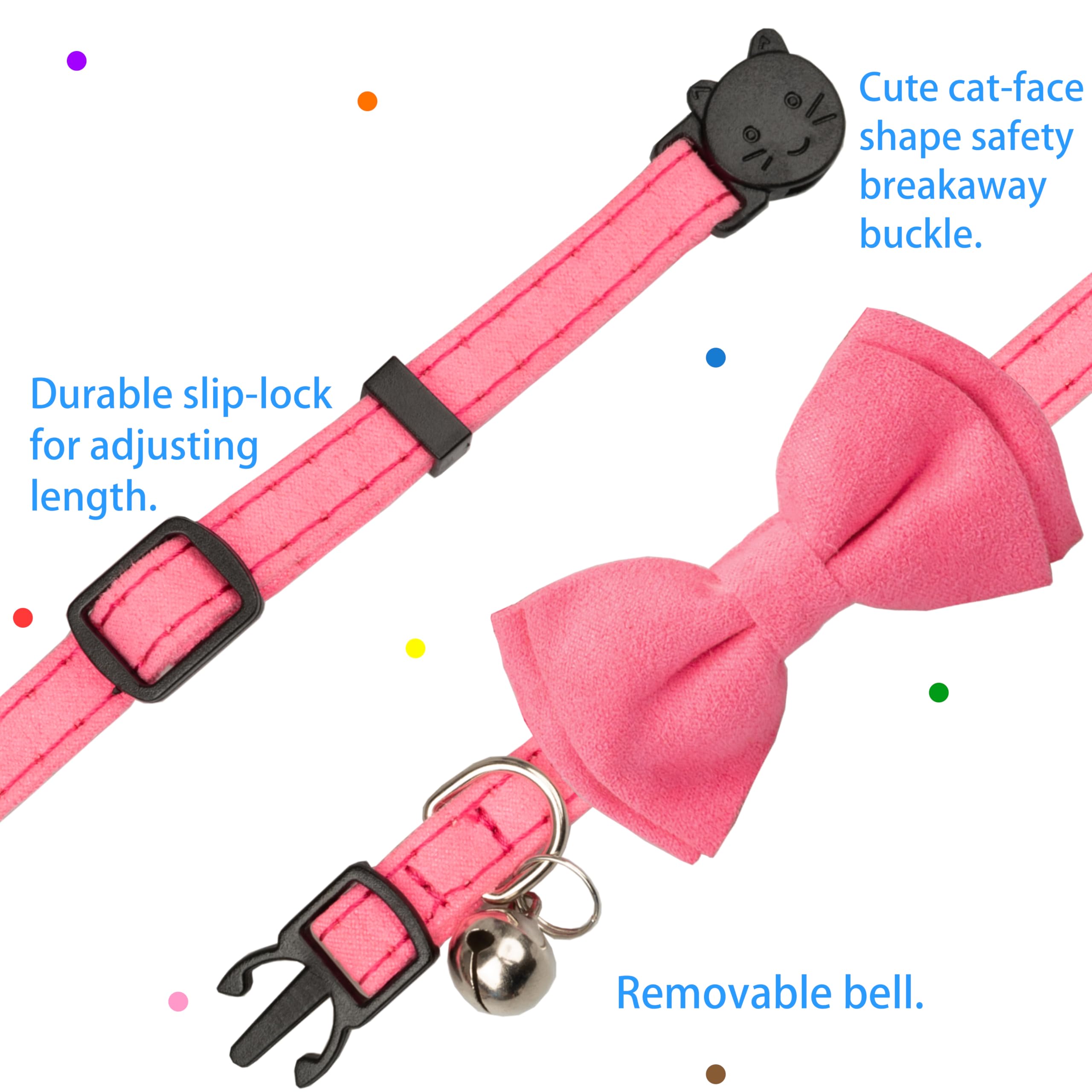 Gyapet Cat Collar With Bell Breakaway Kitten Small Puppy Safety Bow Tie Solid Wedding Basic Color [1Pc] Rose Red