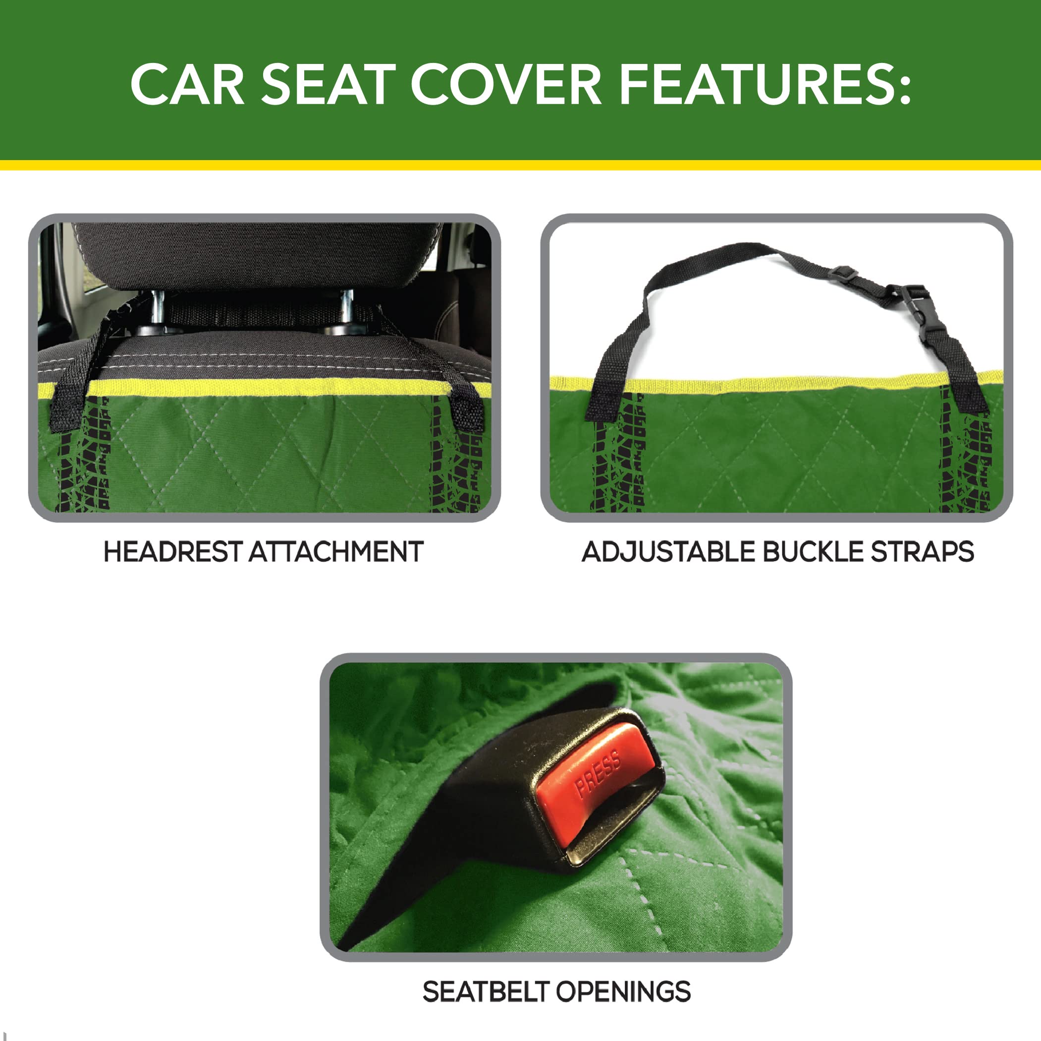 John Deere Pet Car Seat Cover For Dogs & Cats. Licensed Seat Protector For Construction, Tractors, John Deere Fans! Drive Your P
