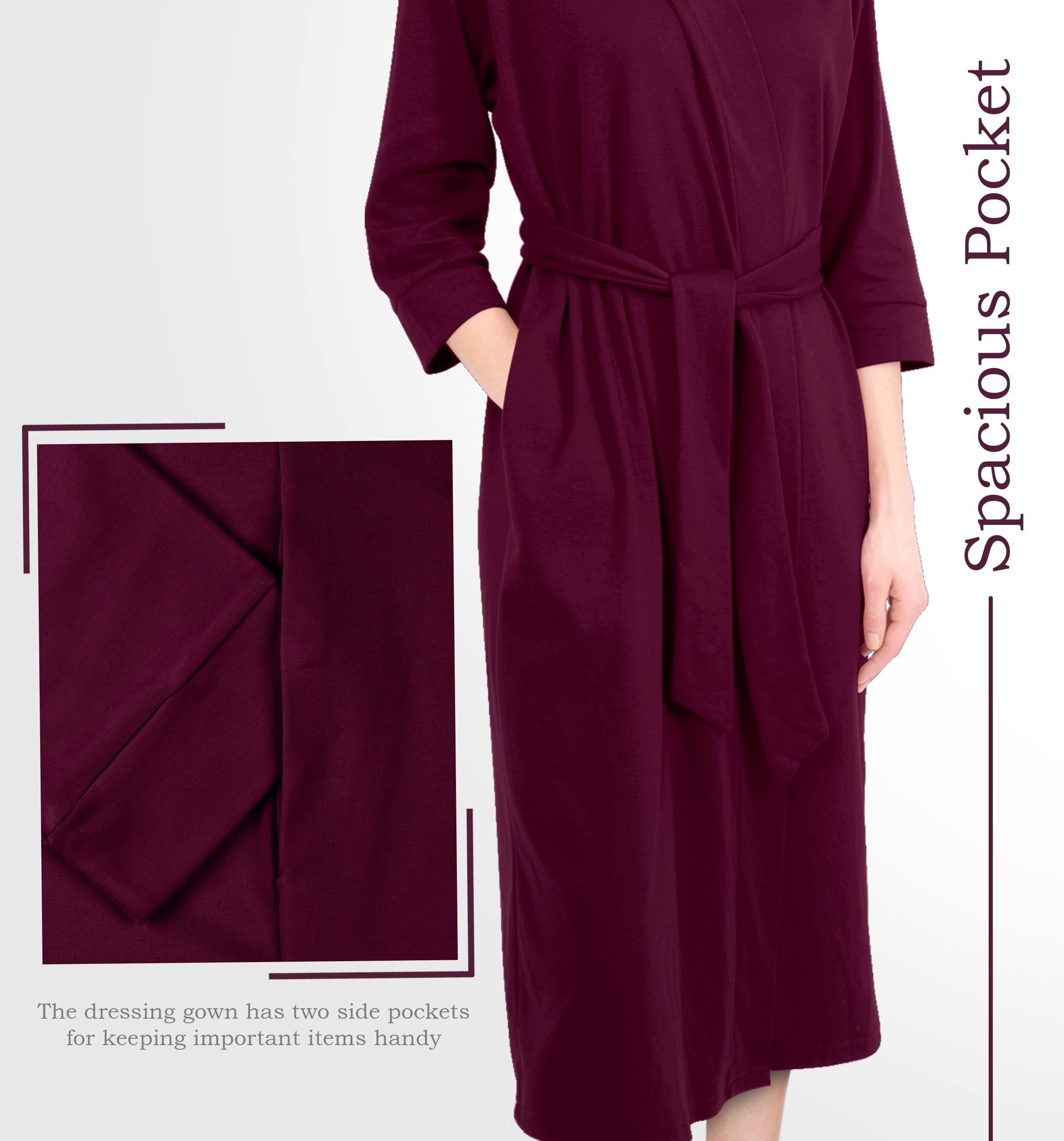 Ny Threads Luxurious Women Knit Robe Kimono Cotton Blend Bathrobe Ladies Loungewear Sleepwear (Medium, Purple Red)