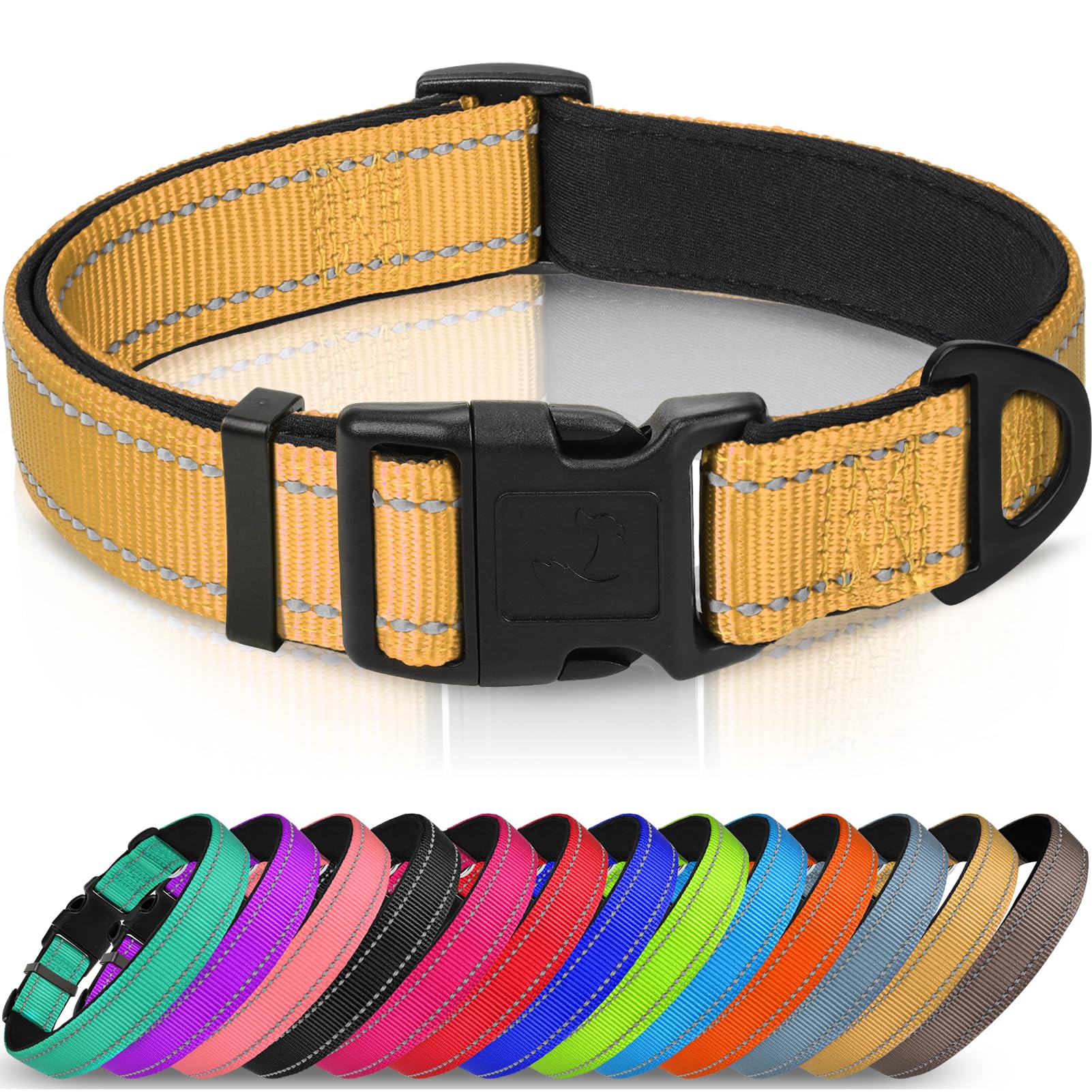 Joytale Reflective Dog Collar,Soft Neoprene Padded Breathable Nylon Pet Collar Adjustable For Extra Large Dogs,Tan,Xl