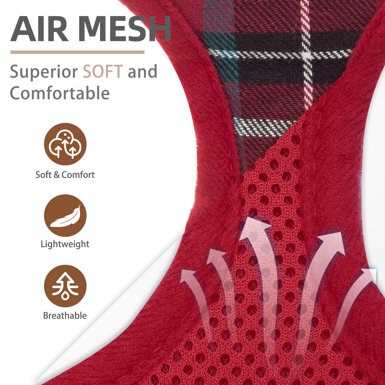 Pupteck Soft Mesh Dog Harness And Leash Set Pet Puppy Cat Comfort Padded Vest No Pull Harnesses, Red, L