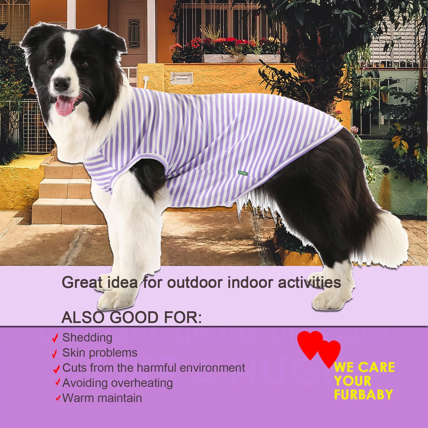 Sychien Dog Cooling Shirt,Summer Combed Cotton Breathable Boy Girl XXX-Large T-Shirts,Purple Grey White Striped XXXL