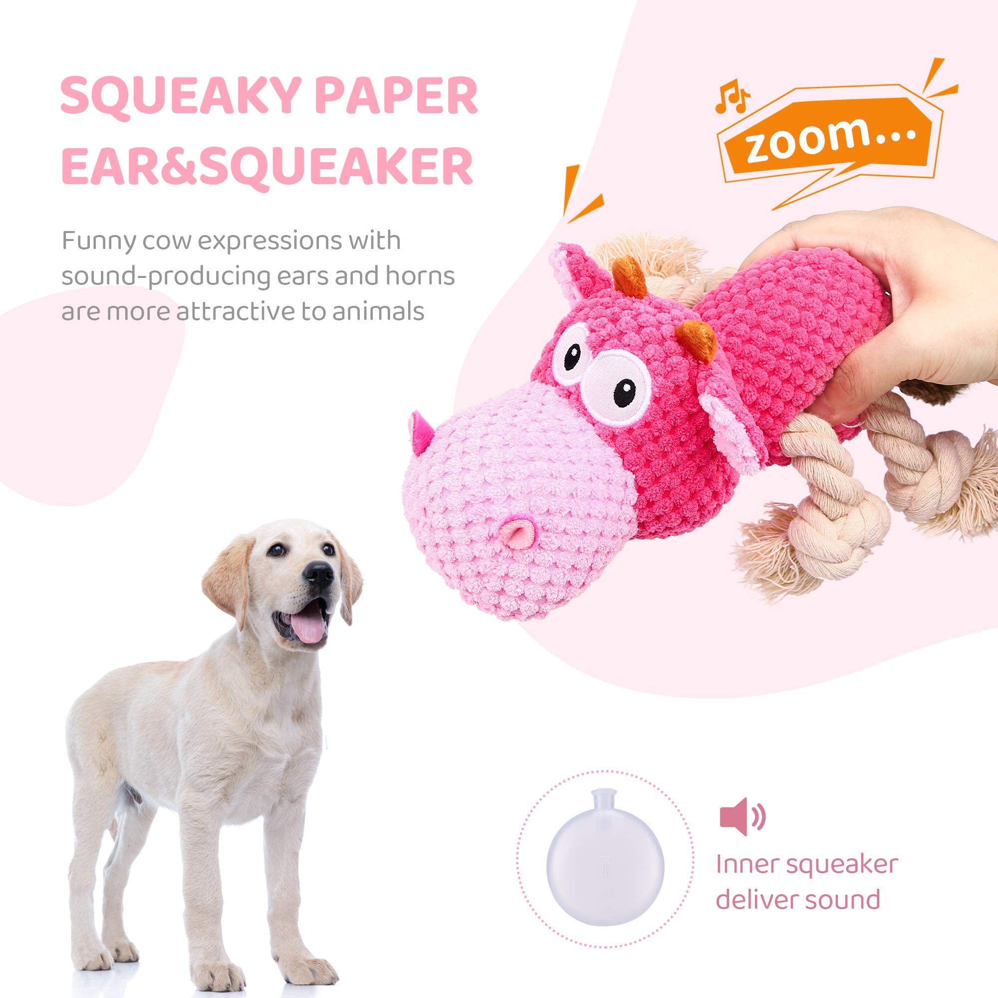 Iokheira Indestructible Dog Squeaky Toys For Large Aggressive Chewers, Stuffed Animals With Cotton Material And Crinkle Paper, D