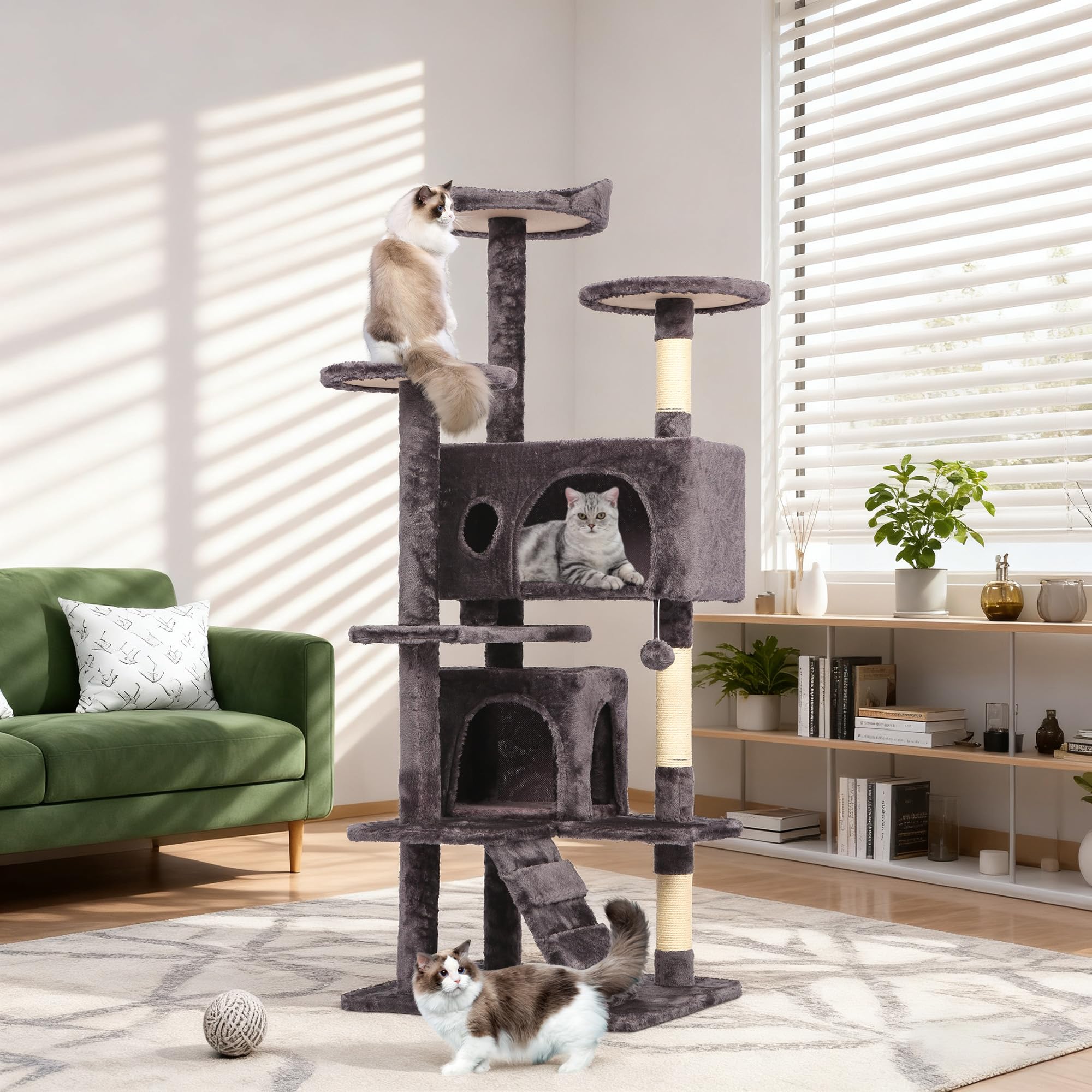 BestPet | 54 Cat Tree Tower | Purple Gray | Sturdy, Easy to Assemble, Multi-Level Activity Center with Sisal Scratching Posts, C