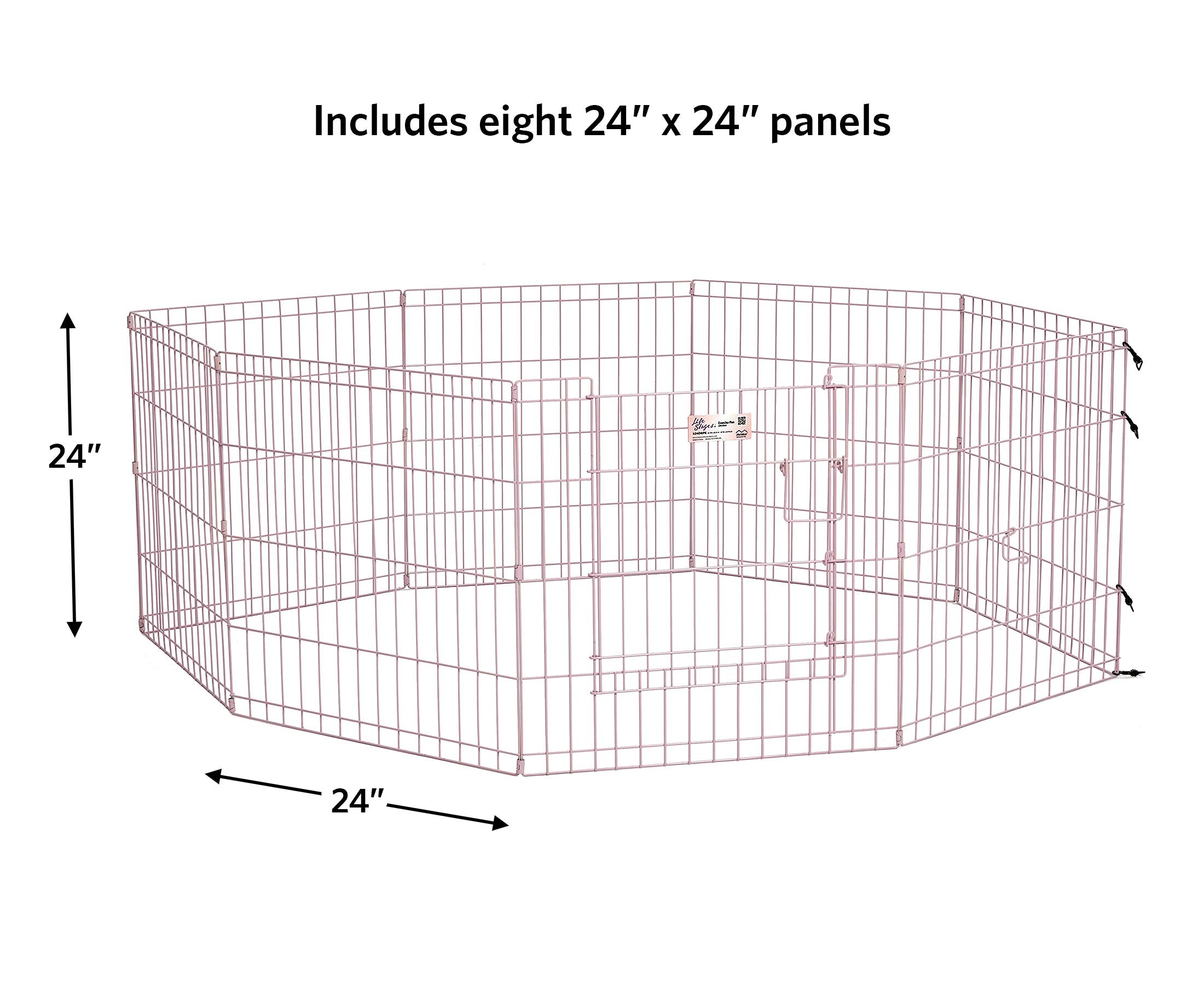 MidWest Homes for Pets Dog Exercise Pen, 24" x 24", Metal Playpen with Door, Pink