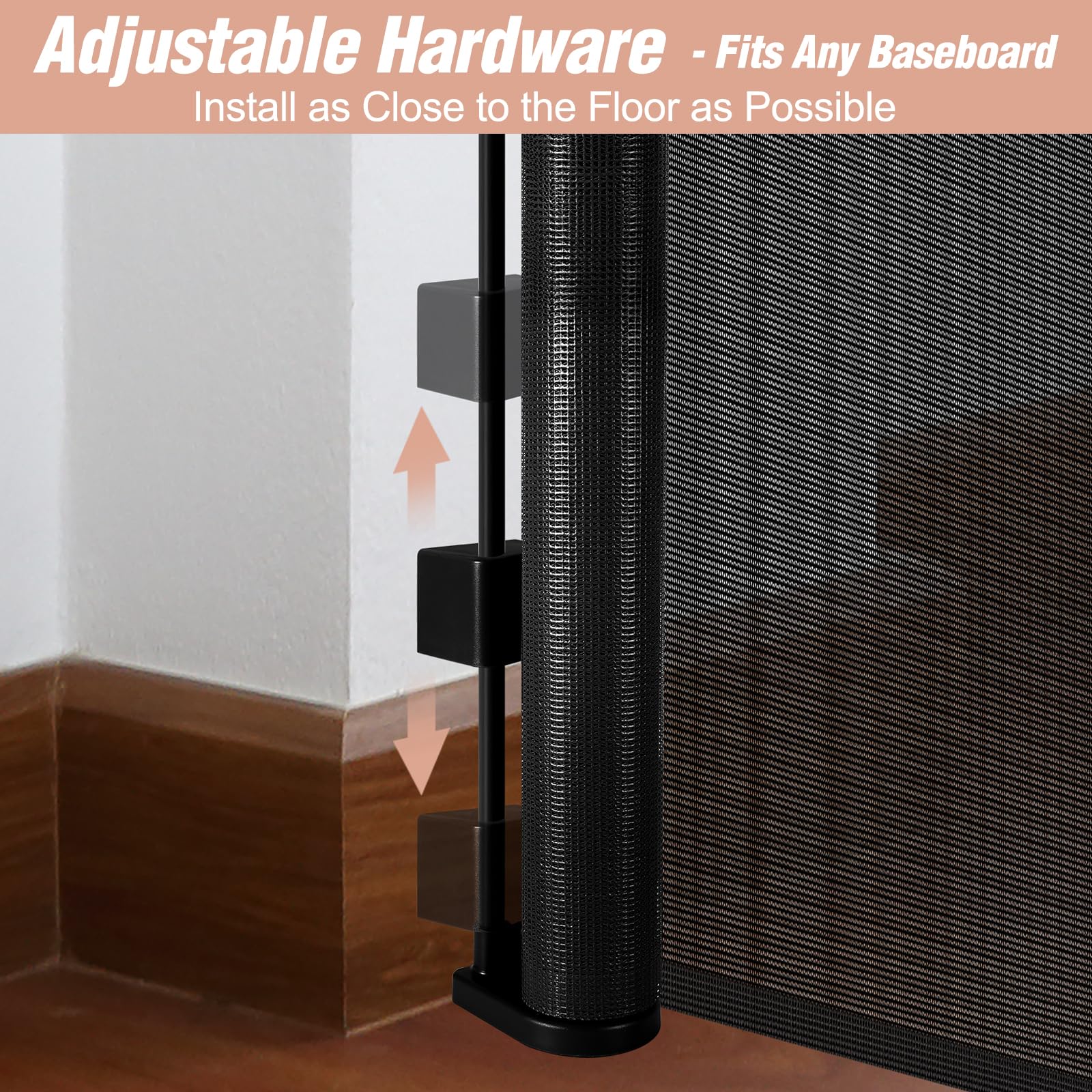 Reinforced 42 Tall x 75 Wide Retractable Baby Gate with Support Rods - Prevents Crawling Under Extra Tall Pet Gate Indoor Mesh G