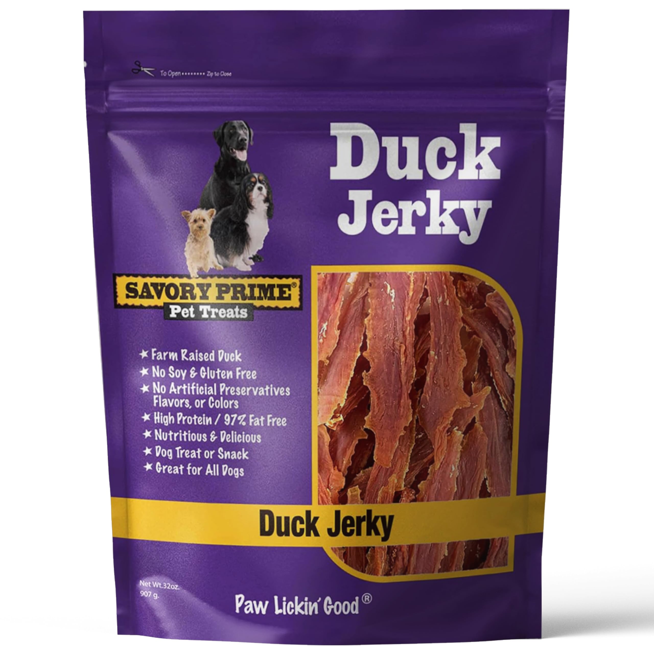 Savory Prime Duck Jerky Dog Treats, Made with 100% Real Duck Breast, Farm Raised, Healthy, Easily Digestible, High Protein, Sati