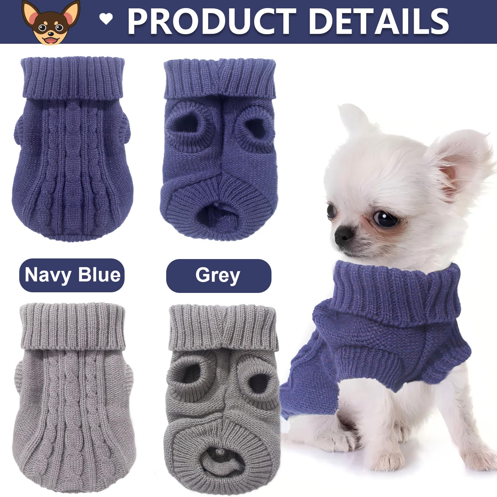 2-Piece Dog & Cat Sweater Set - Small Dogs & Puppies, Winter Warm Pullover, Chihuahua & Yorkie Sweater