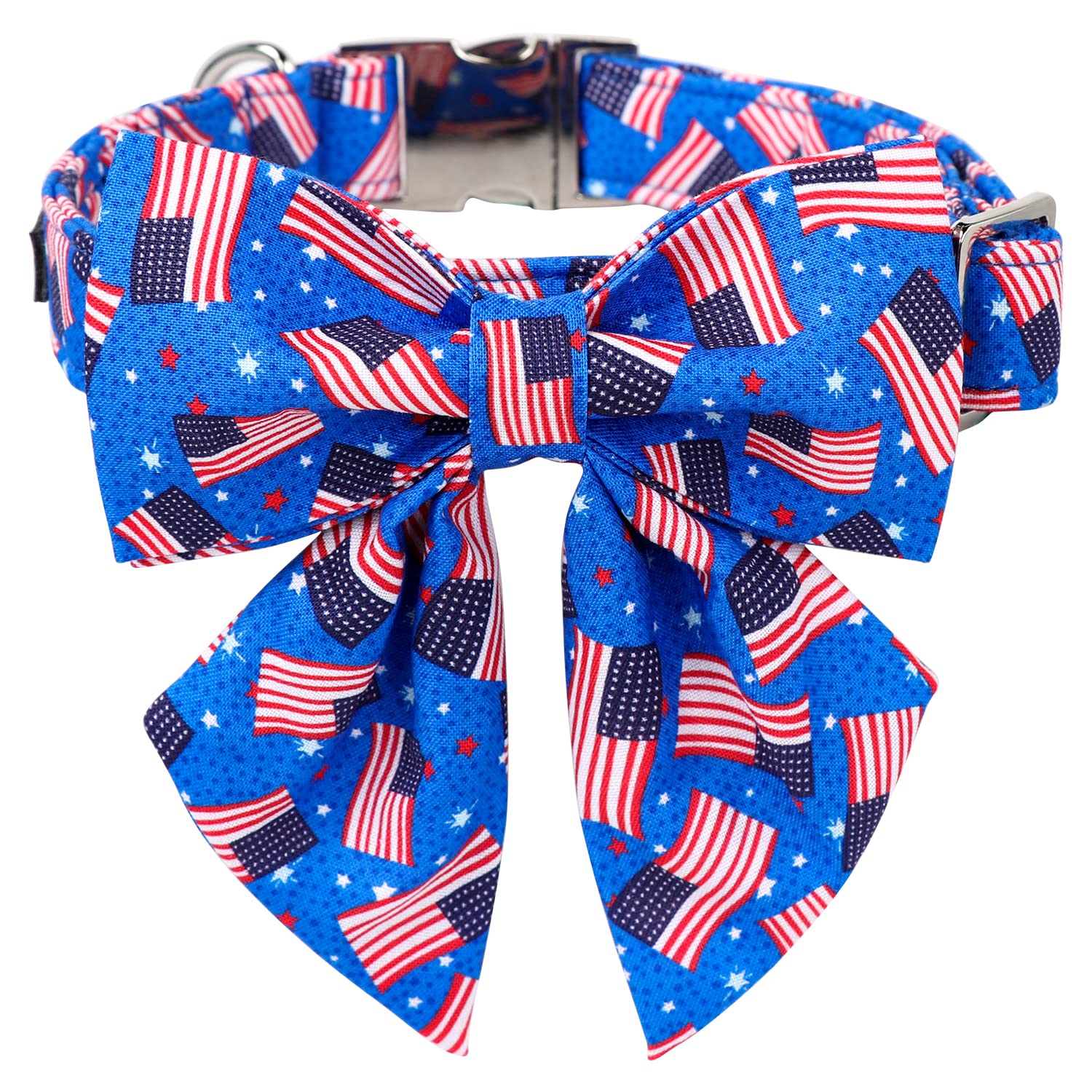 Maca Bates American Flag Dog Collar With Sailor Bow 4Th Of July Dogs Bowtie Adjustable Durable Patriotic Collars Usa Collor Blue