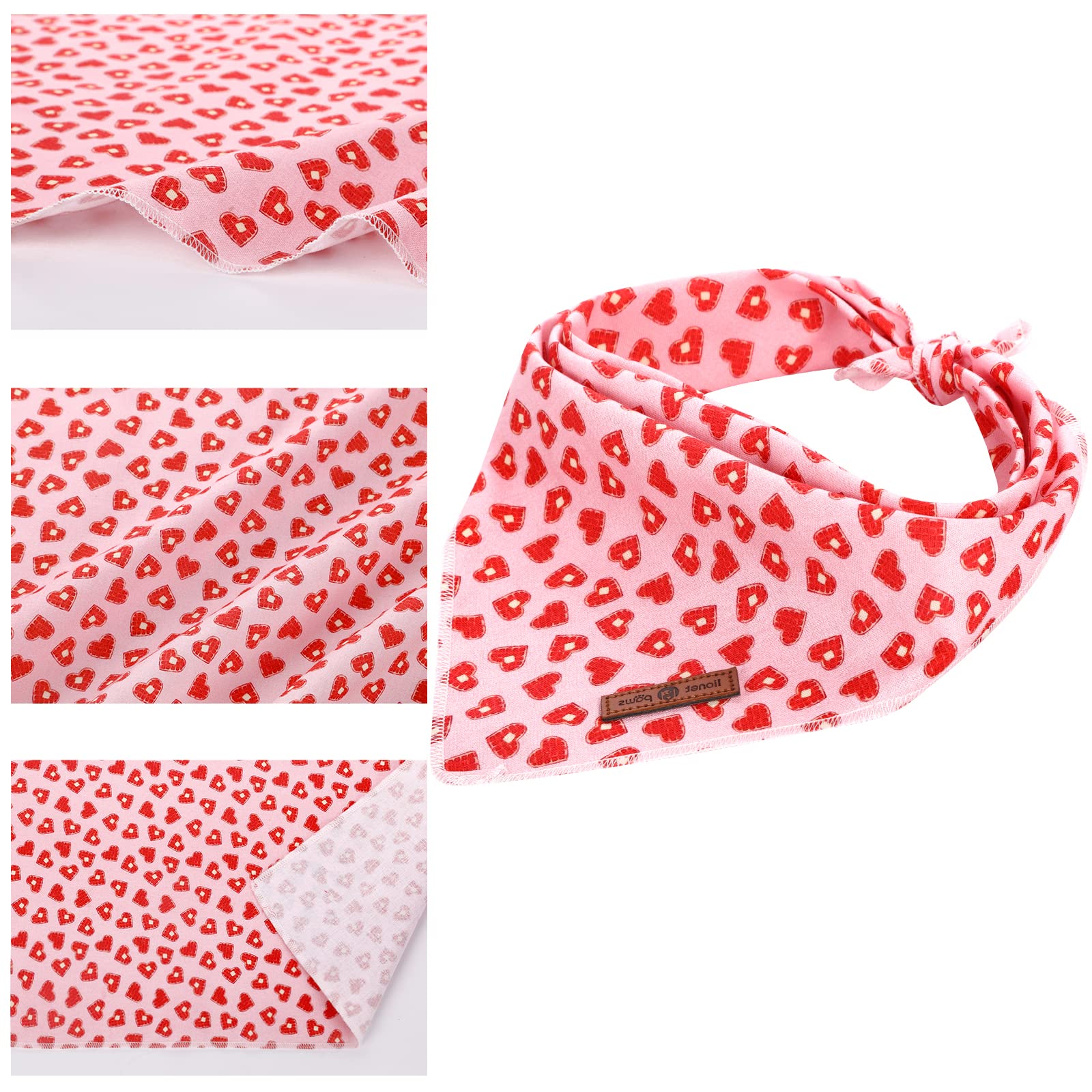 Lionet Paws Valentine Dog Bandanas 2 Pack, Pink Red Hearts Dog Kerchief,Adjustable Triangle Holiday Scarves For Small Medium Dog
