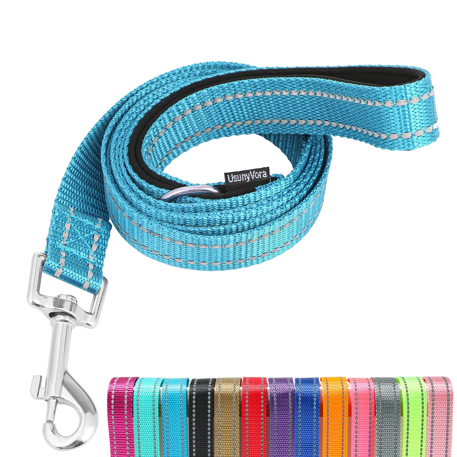 Usunyvora Reflective Nylon Dog Leash For Walking,Strong Dog Leash With Padded Handle For Small And Medium Dogs,6 Ft,Sky Blue
