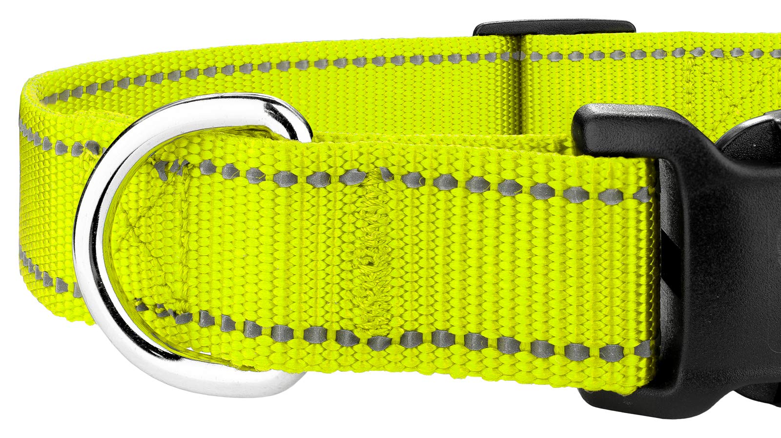 Country Brook Petz - 1 Inch Deluxe Hot Yellow Reflective Nylon Dog Collar - Medium