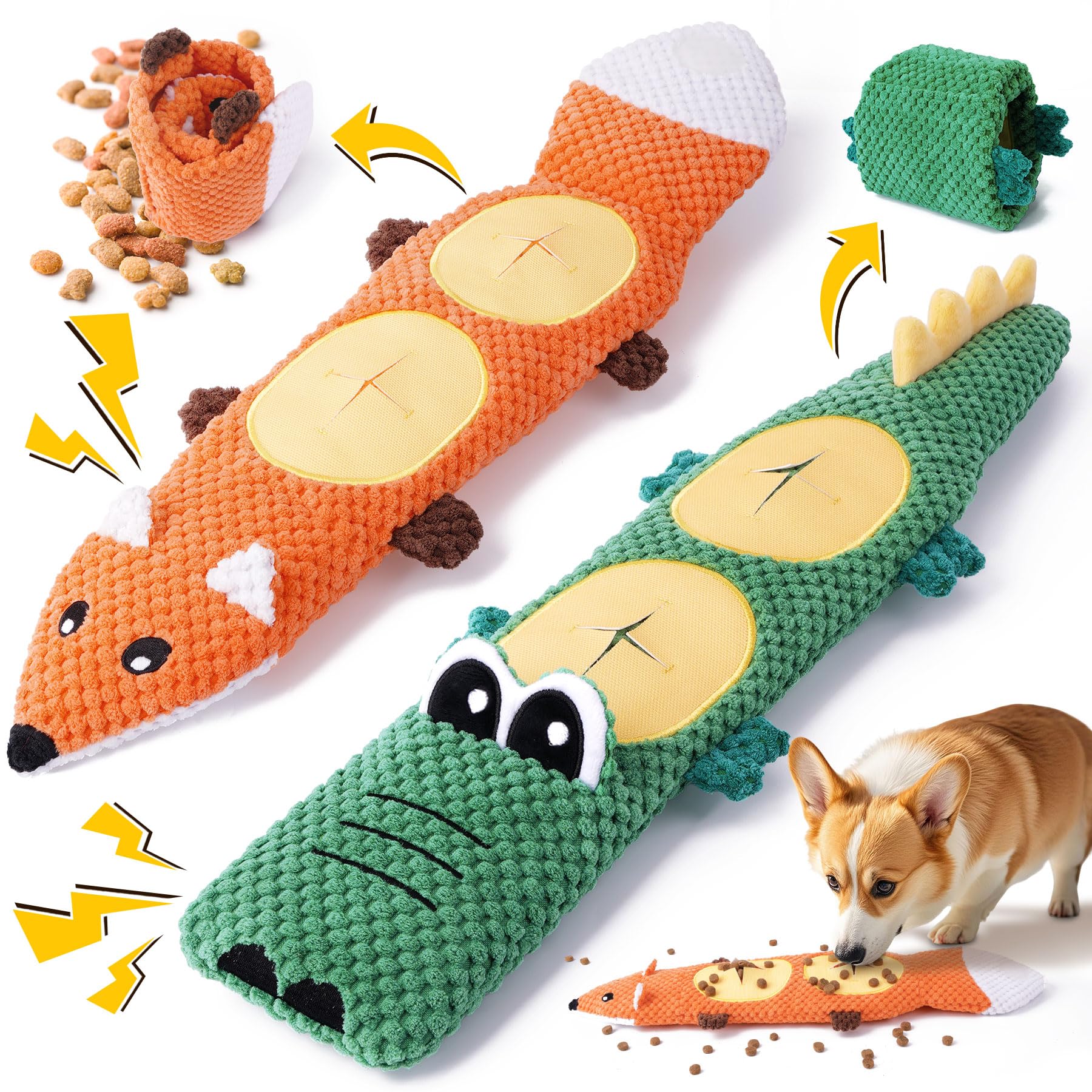 XIUGOAL Dog Toys for Aggressive Chewers, 2 Pack No Stuffing Interactive Dog Toys for Boredom and Teething, Squeaky Chew Toy for 
