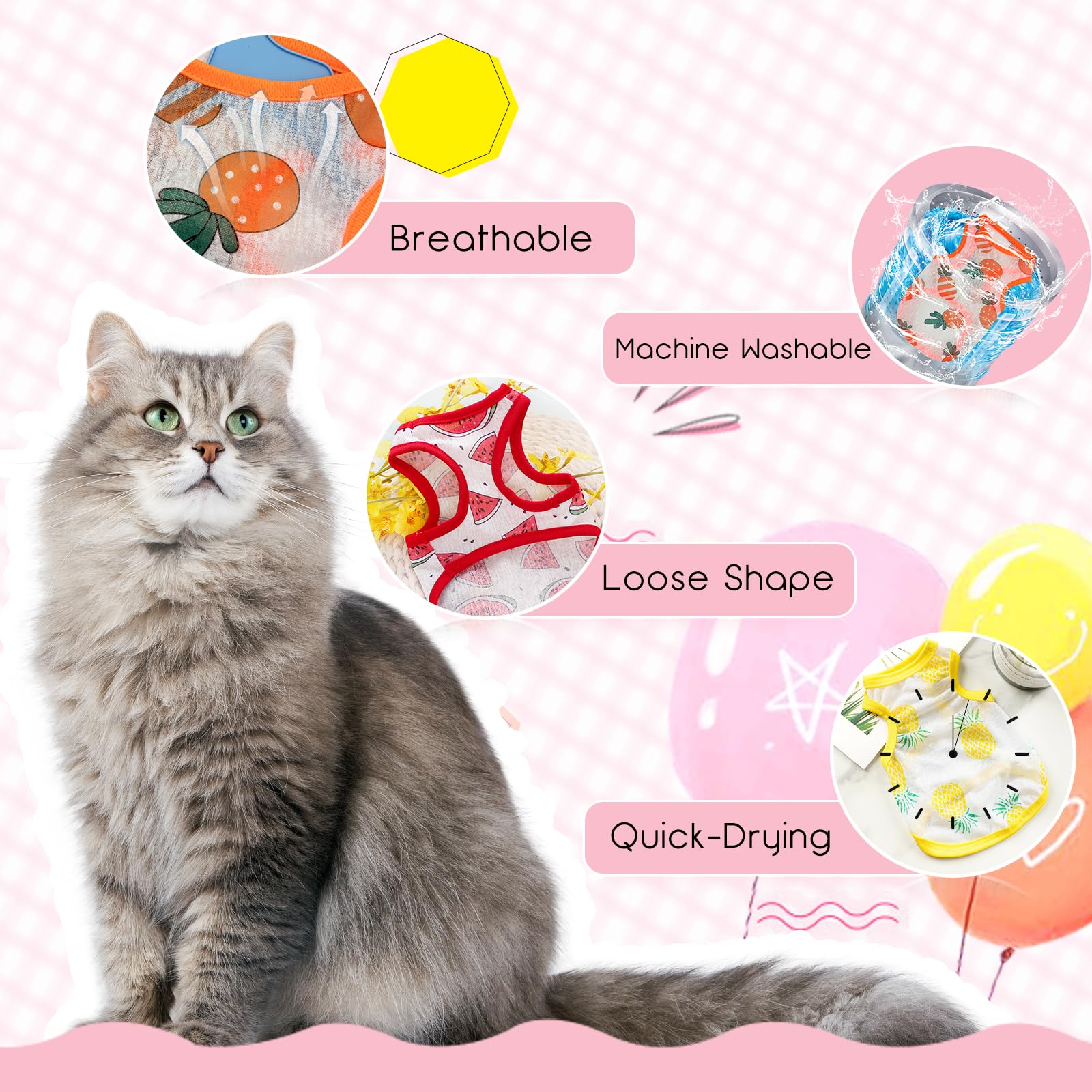 Andiker 3Pcs Cat Clothes, Breathable And Quick-Drying Cat And Dog Clothes With 2 Pets Clothes Hangers Printed Cute Patterns Cat