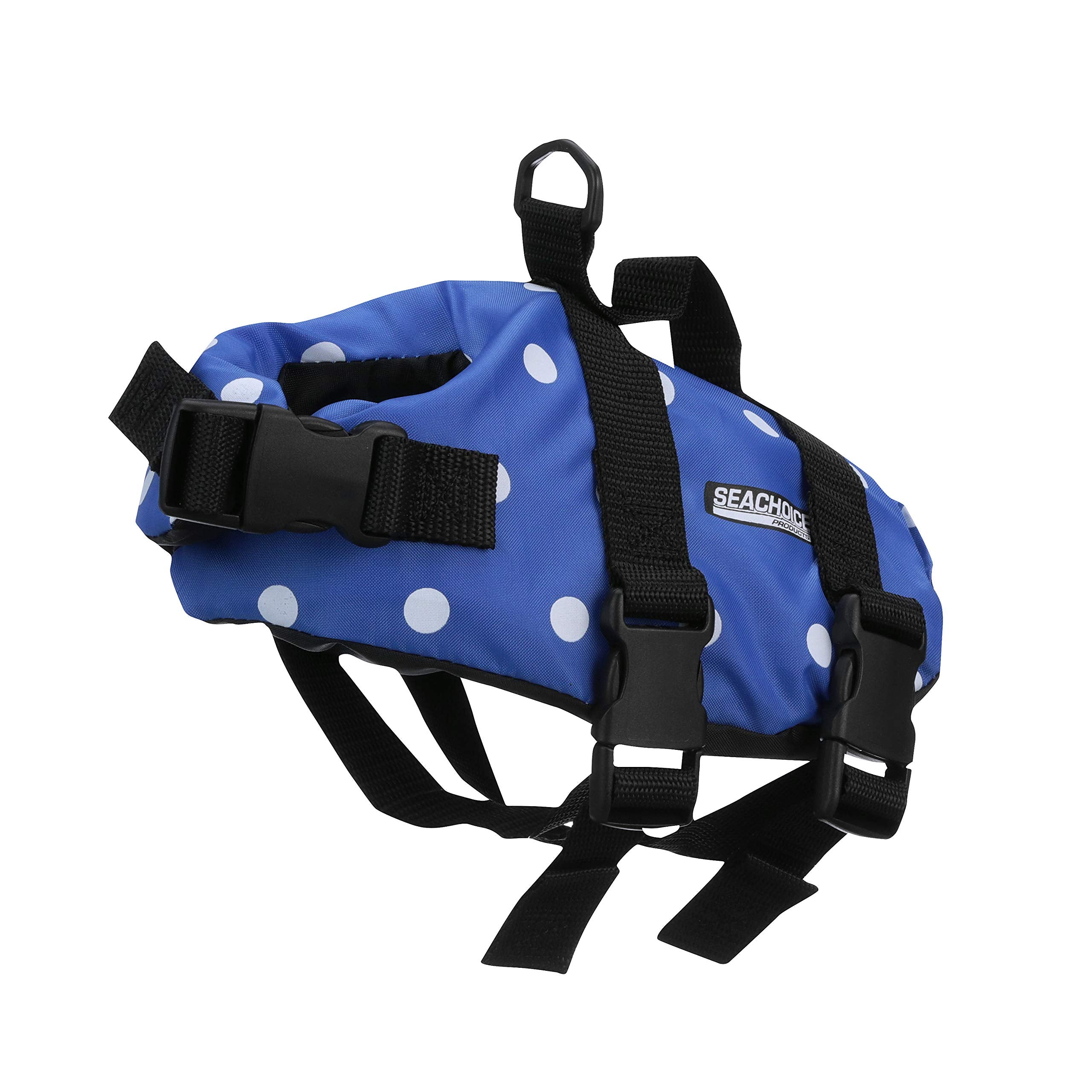 Seachoice Dog Life Vest, Adjustable Life Jacket For Dogs, W/Grab Handle, Blue Polka Dot, Size Xxs, Up To 6 Lbs.