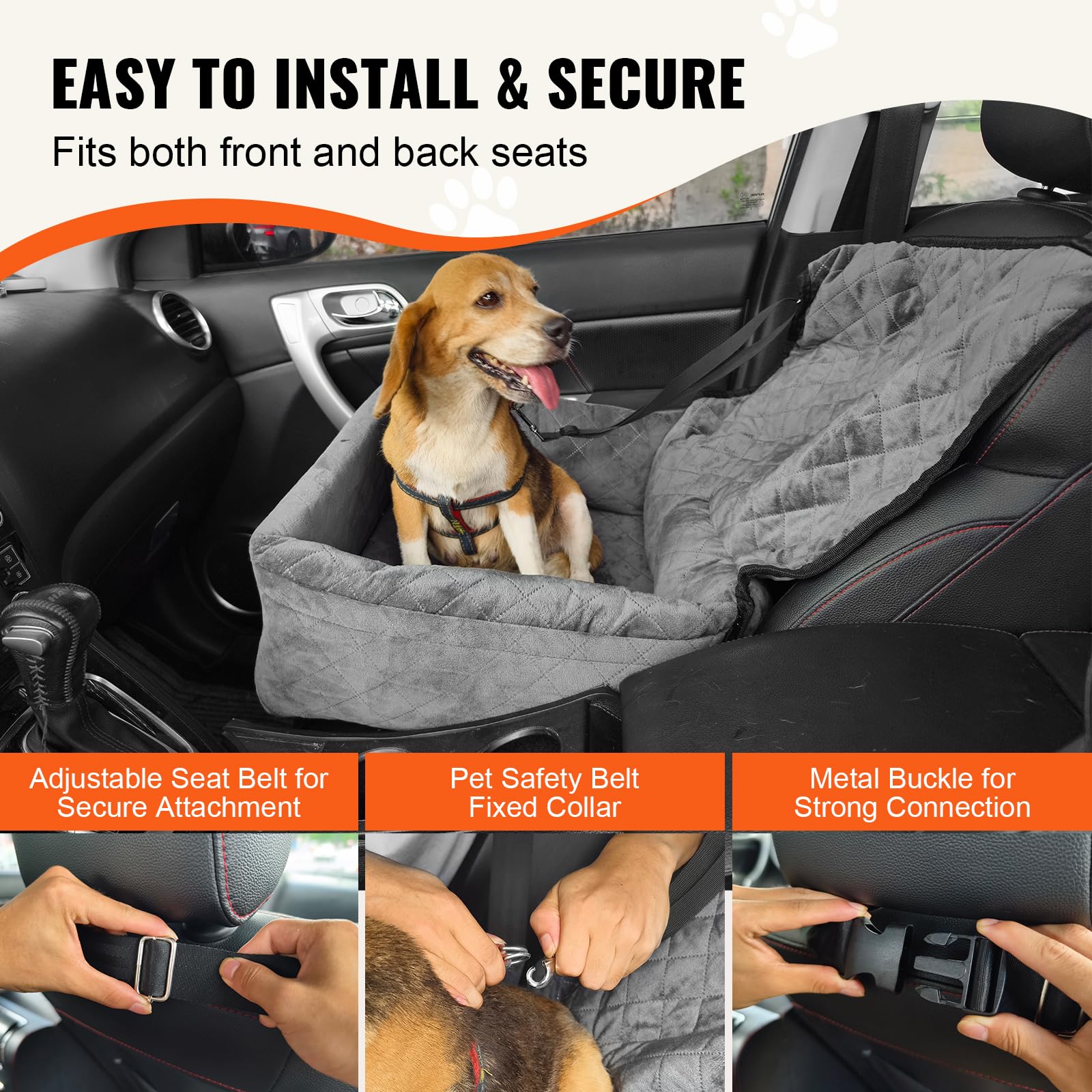 Vevor Dog Booster Car Seat Pet Car Seat For Small Medium Dog Up To 40 Lbs Gray