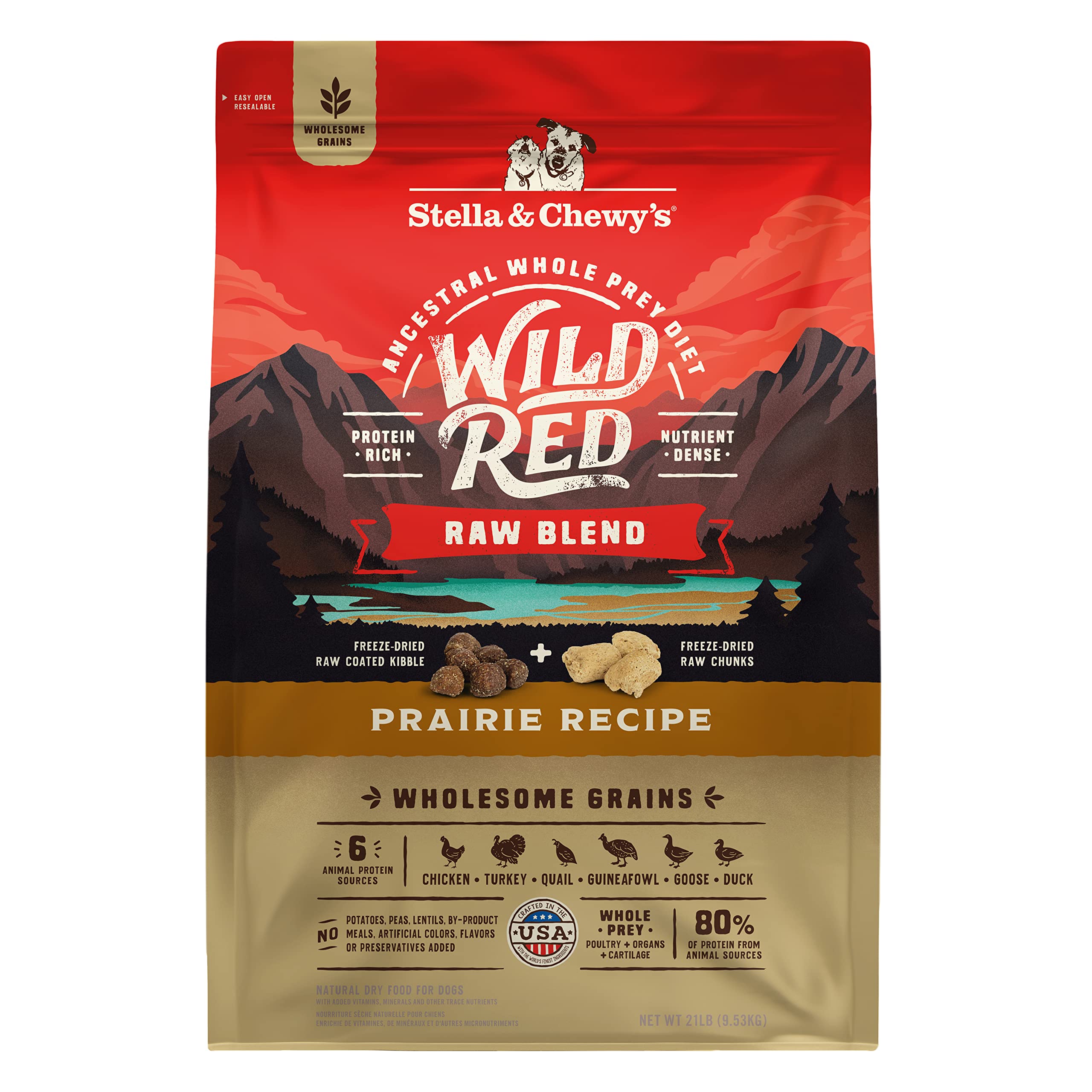 Stella & Chewys Wild Red Dry Dog Food Raw Blend High Protein Wholesome Grains Prairie Recipe, 21 lb. Bag