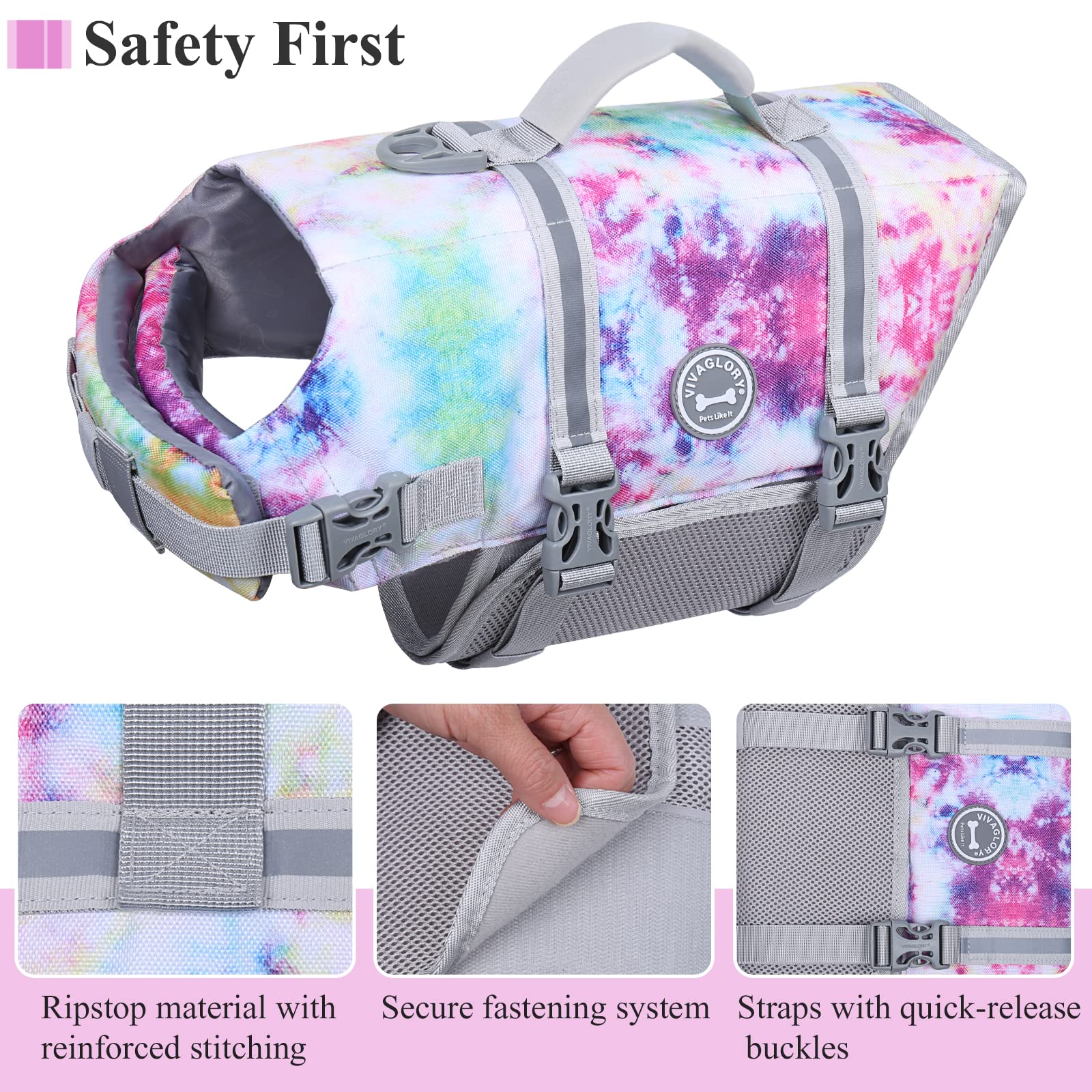 Vivaglory Ripstop Dog Life Jacket For Small Medium Large Dogs Boating, Dog Swimming Vest With Enhanced Buoyancy & Visibility, Mu