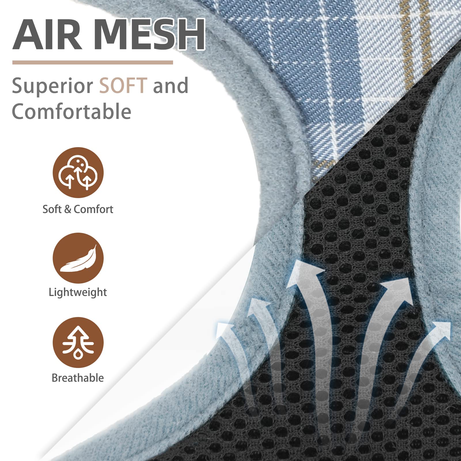 Pupteck Soft Mesh Dog Harness And Leash Set Pet Puppy Cat Comfort Padded Vest No Pull Harnesses, Sky Blue, M