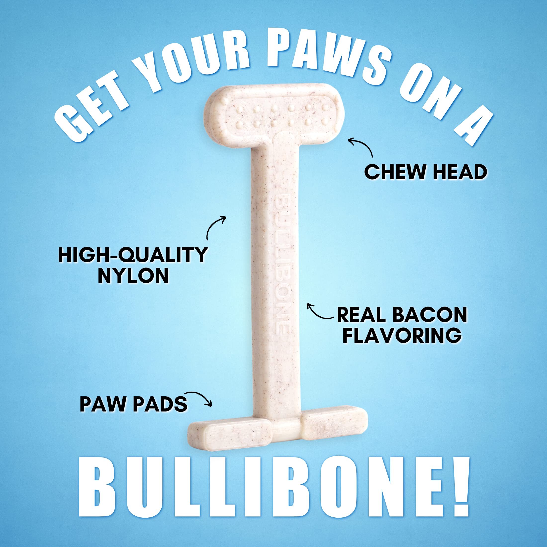 Bullibone Nylon Dog Chew Toy Nylon Bone - Improves Dental Hygiene, Easy to Grip Bottom, and Permeated with Flavor (Bacon, Large