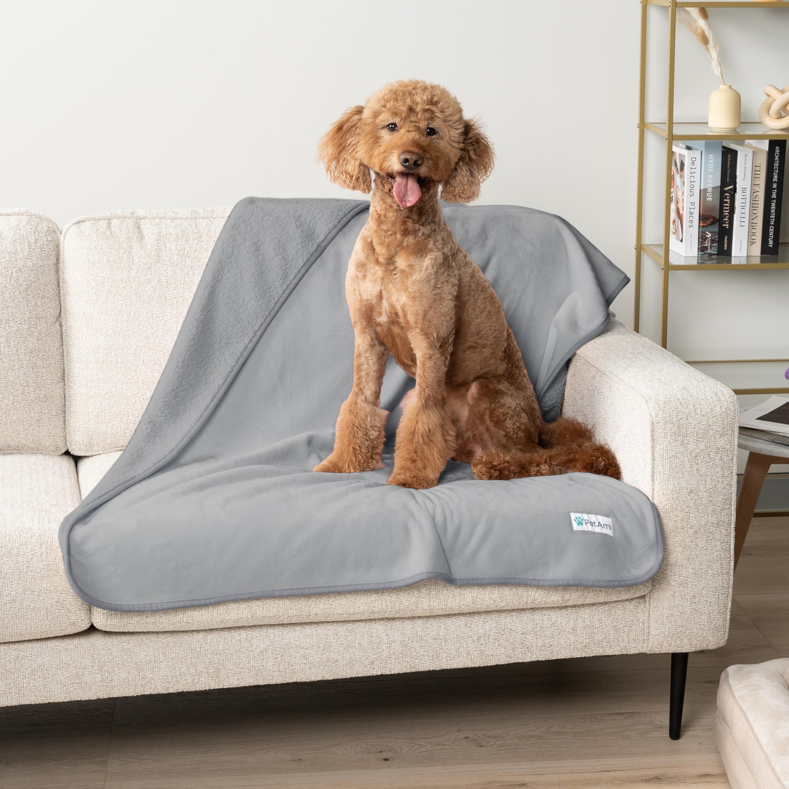 Petami Waterproof Dog Blanket For Extra Large Dogs, Pee Proof Pet Blanket For Bed Couch, Reversible Water Proof Blanket For Puppy Indoor Cat, Soft Dog Crate Cover Washable, Queen 90X90 Light Gray
