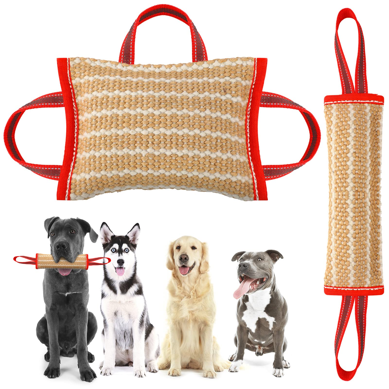 Libima 2 Pcs Dog Pillow Tug Toy Dog Pillow with Strong Handles Tug of War Training Tools Toy Linen Pad for Puppy Young Small Med