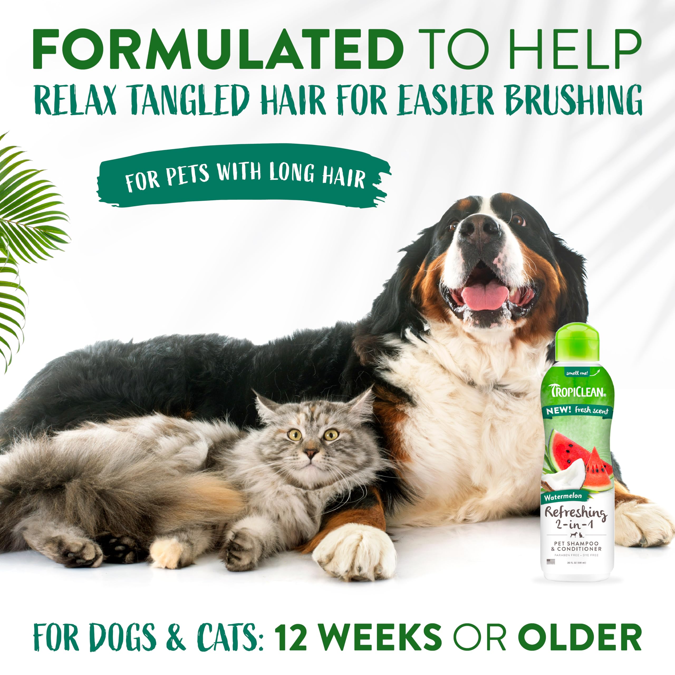 Tropiclean 2-In-1, Cat & Dog Shampoo And Conditioner, Puppy & Kitten Safe, Moisturizing Detangler, Made In The Usa, Watermelon Scent, 20Oz.