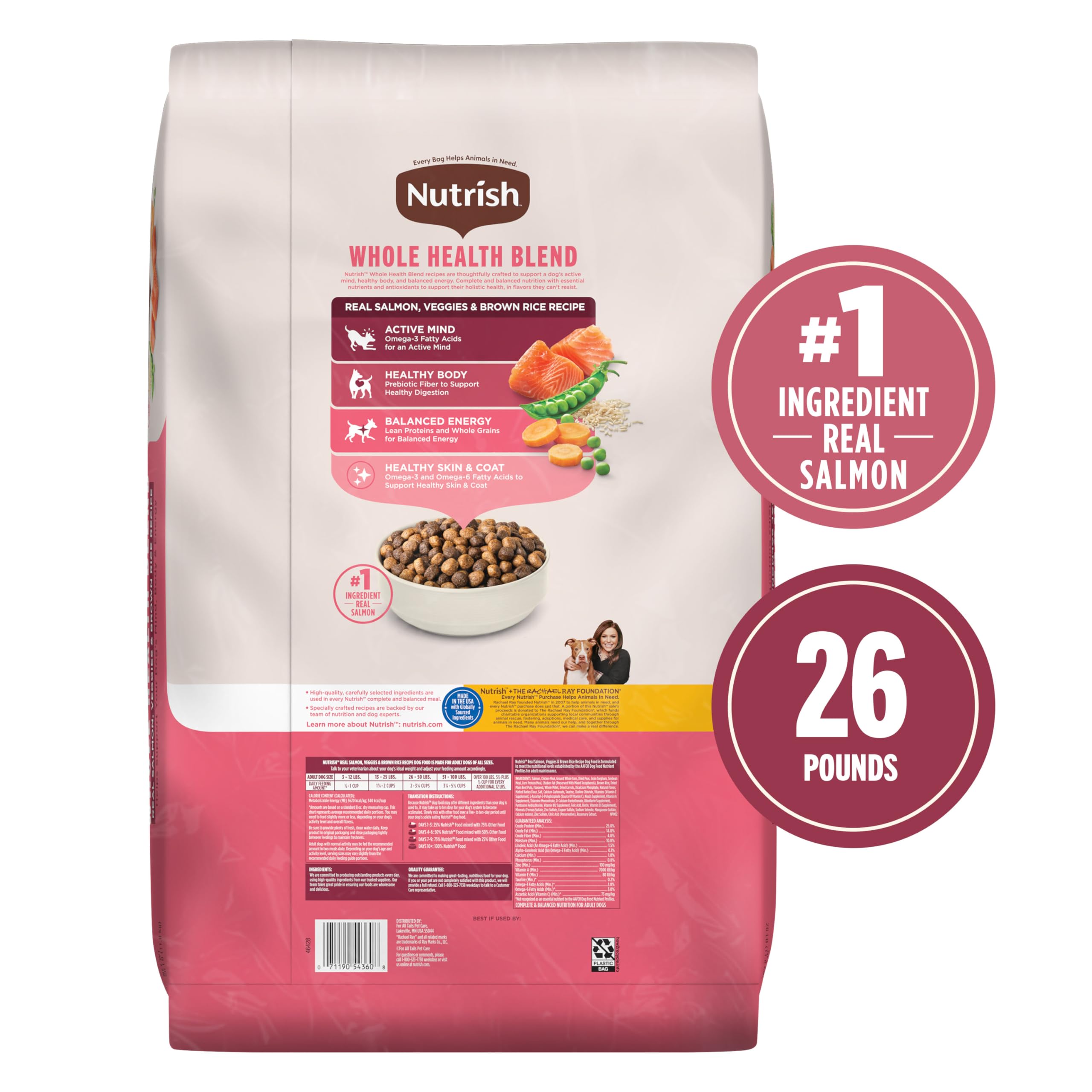 Rachael Ray Nutrish Salmon Dry Dog Food, 26 Pound Bag