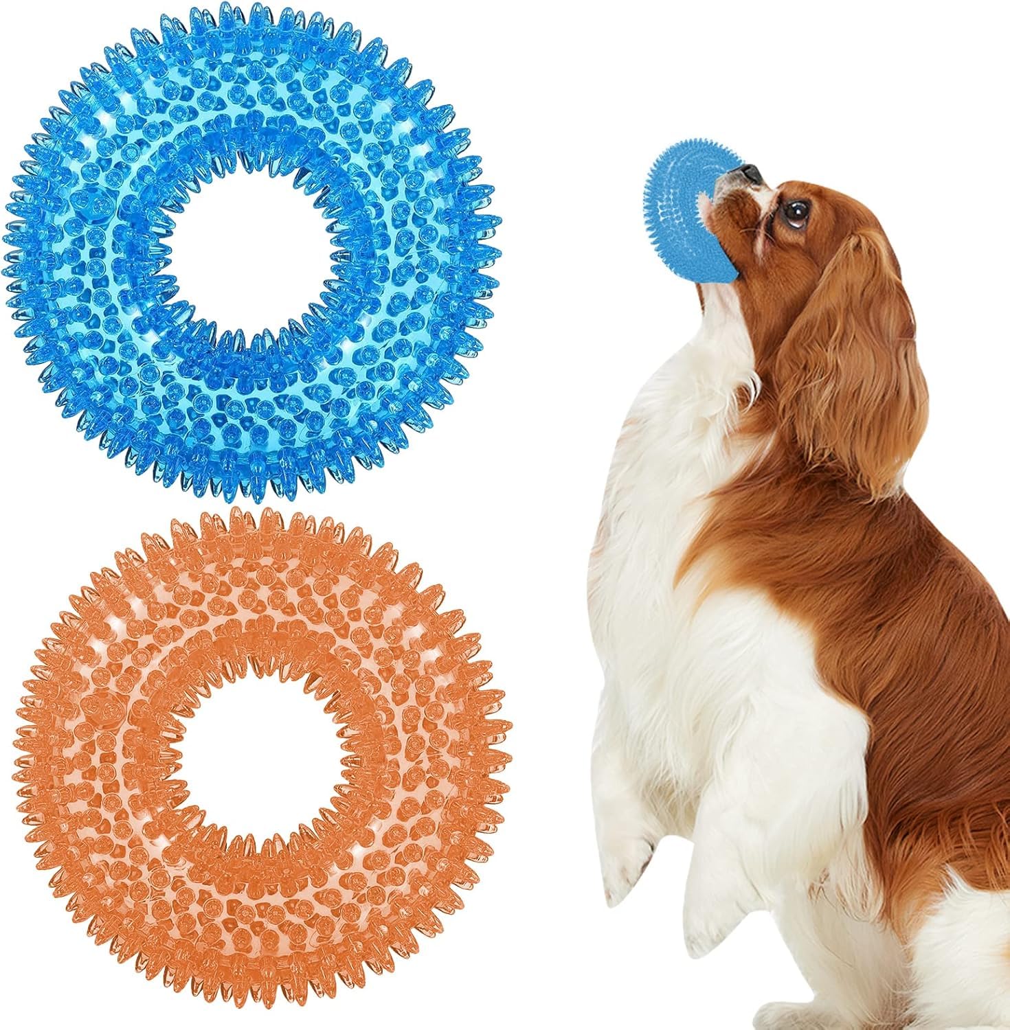 The Dds Store 2Pcs Dog Spiky Toy, Durable Squeaky Balls Chew Toy Rubber Puppy Dental Ring Dog Toy Pool Rings For Small Medium Do