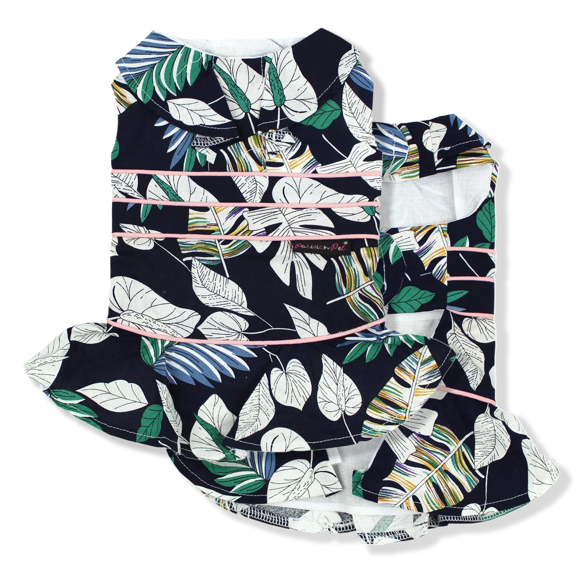 Parisian Pet Palm Leaves Summer Dress - Magic Strap Closure Dog Beach Outfit - Lightweight And Breathable Dresses For Large Dogs