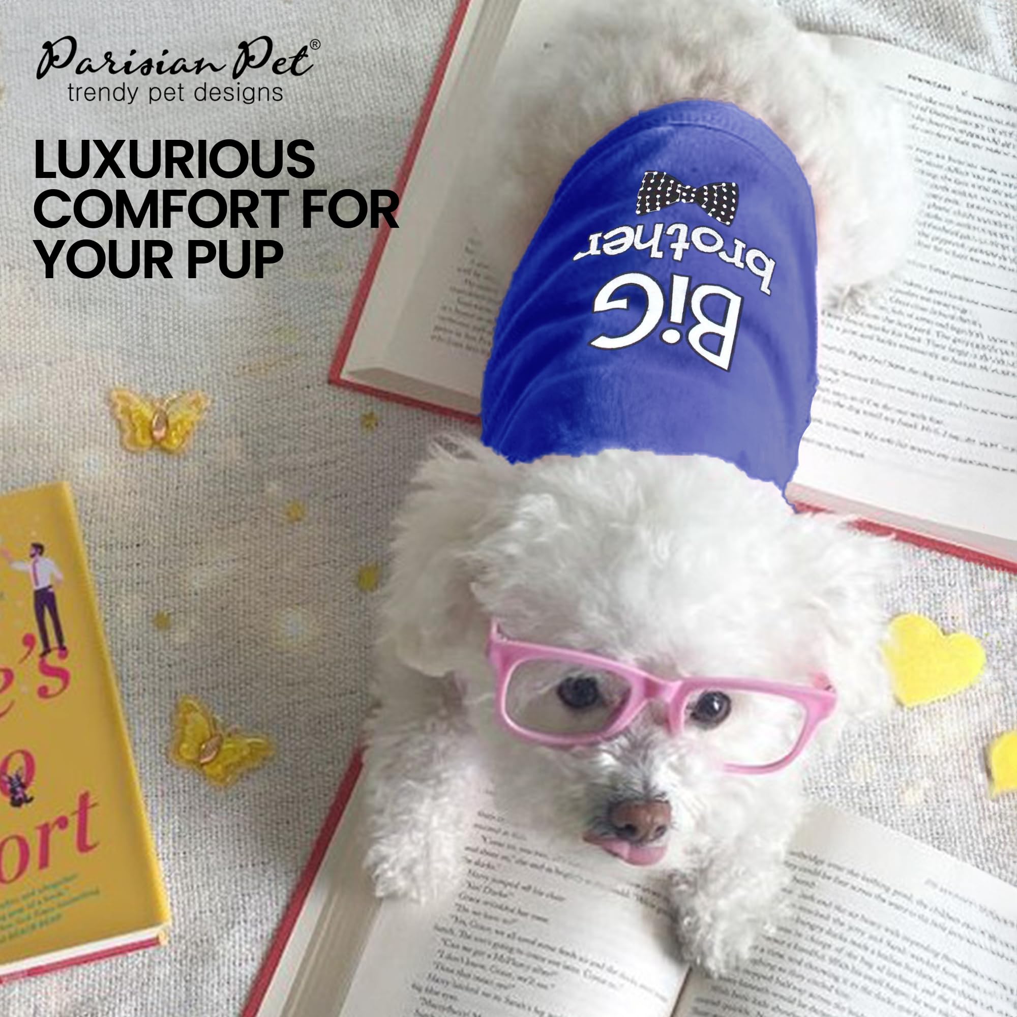 Parisian Pet Dog T-Shirt With Embroidered ' Big Brother ' Words - 100% Cotton, Big Brother Dog Shirt - Sleeveless Pet Vest - Machine Washable Blue Dog Shirt For Large Dogs, 3Xl