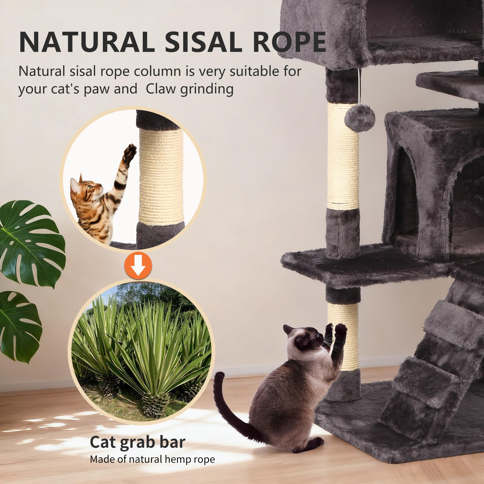 BestPet | 54 Cat Tree Tower | Purple Gray | Sturdy, Easy to Assemble, Multi-Level Activity Center with Sisal Scratching Posts, C
