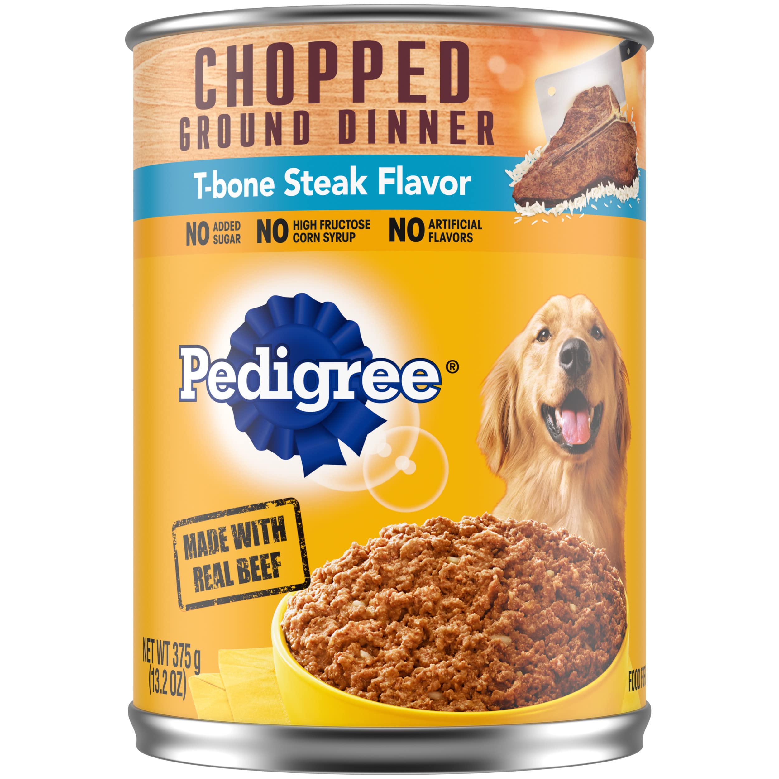 PEDIGREE Chopped Ground Dinner T-bone Steak Flavor Wet Dog Food 13.2 Ounces (Pack of 12)