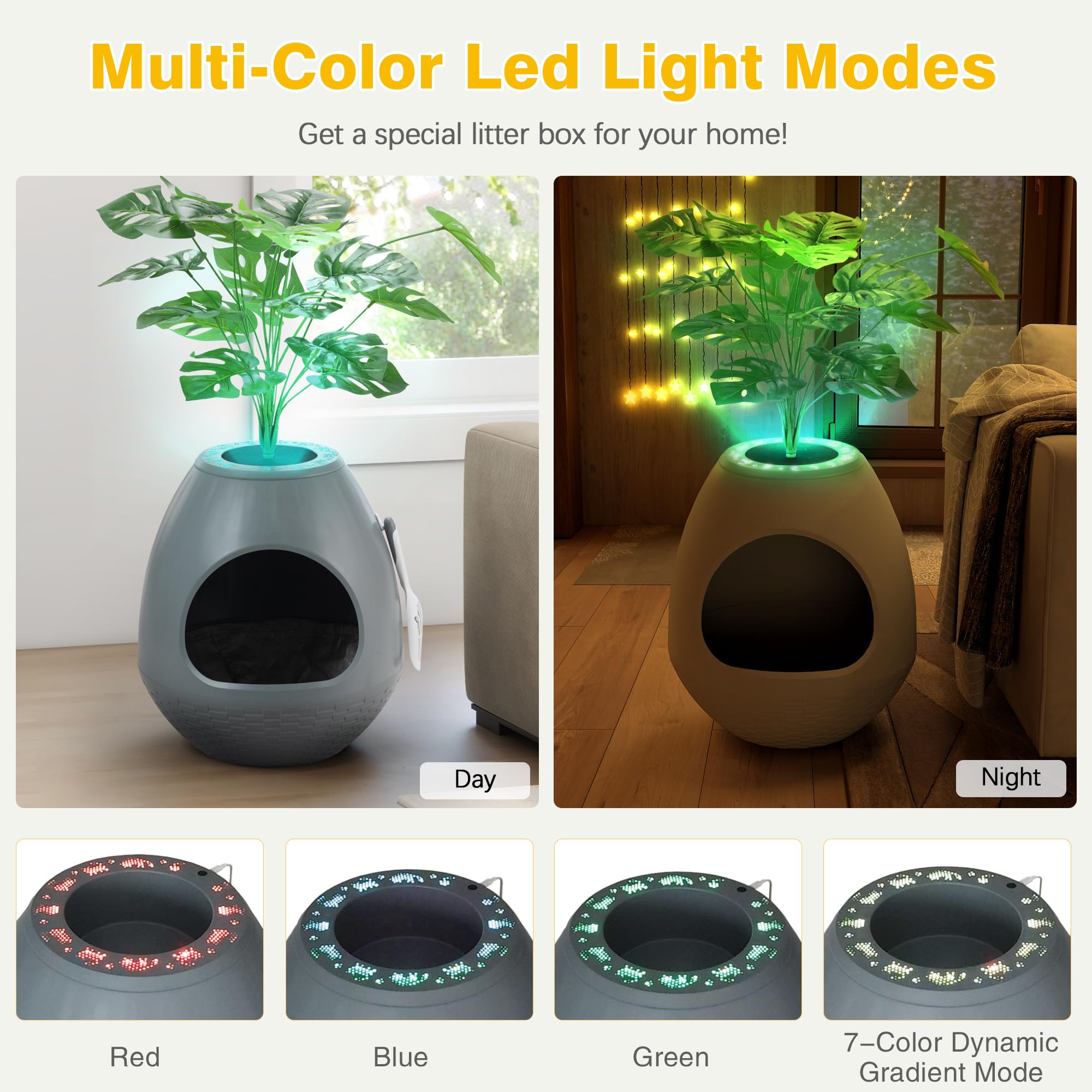 Egglao6 Plant Litter Box Furniture - Secret Kitty Enclosure With Odor Removal System, Decorative Top And Cat Litter Scoop, Quick