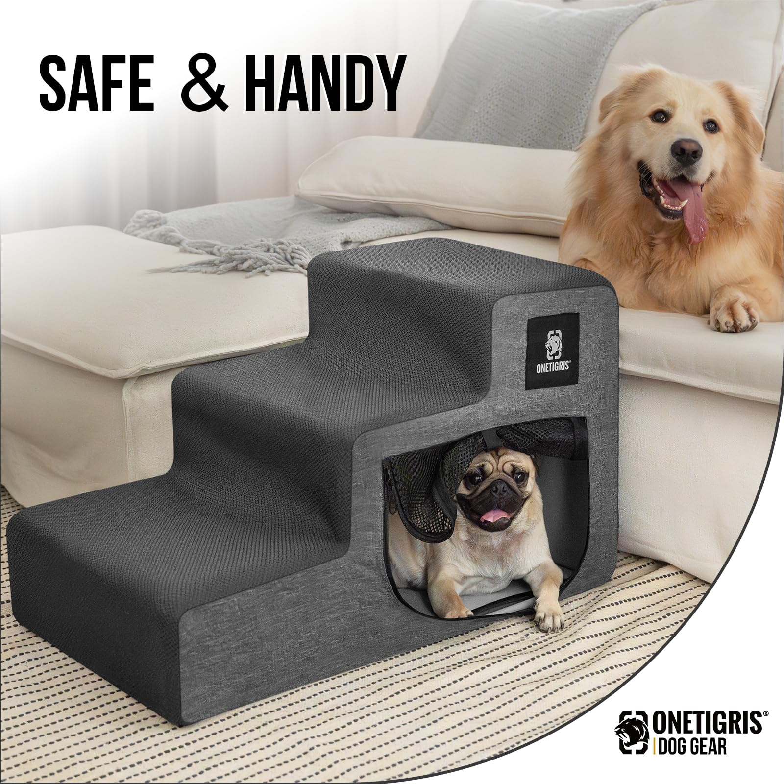 Onetigris Dog Steps For Small Dogs, 3-Step Dog Stairs For High Beds And Couch, Non-Slip Pet Stairs For Small Dogs(M)