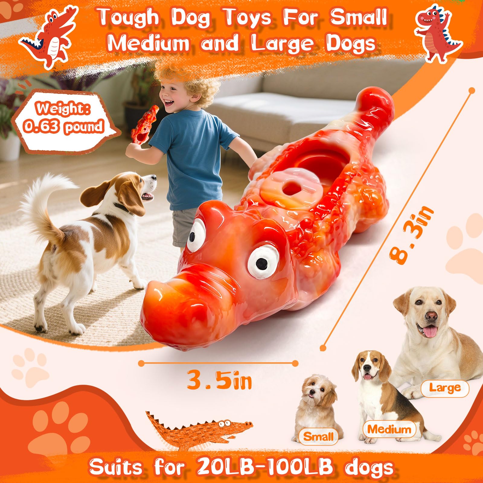 BellaWagg Dog Toy for Aggressive Chewers:Tough Almost Indestructible Chew Toys for Medium & Large Breeds,Treat Dispensing Dog Pu