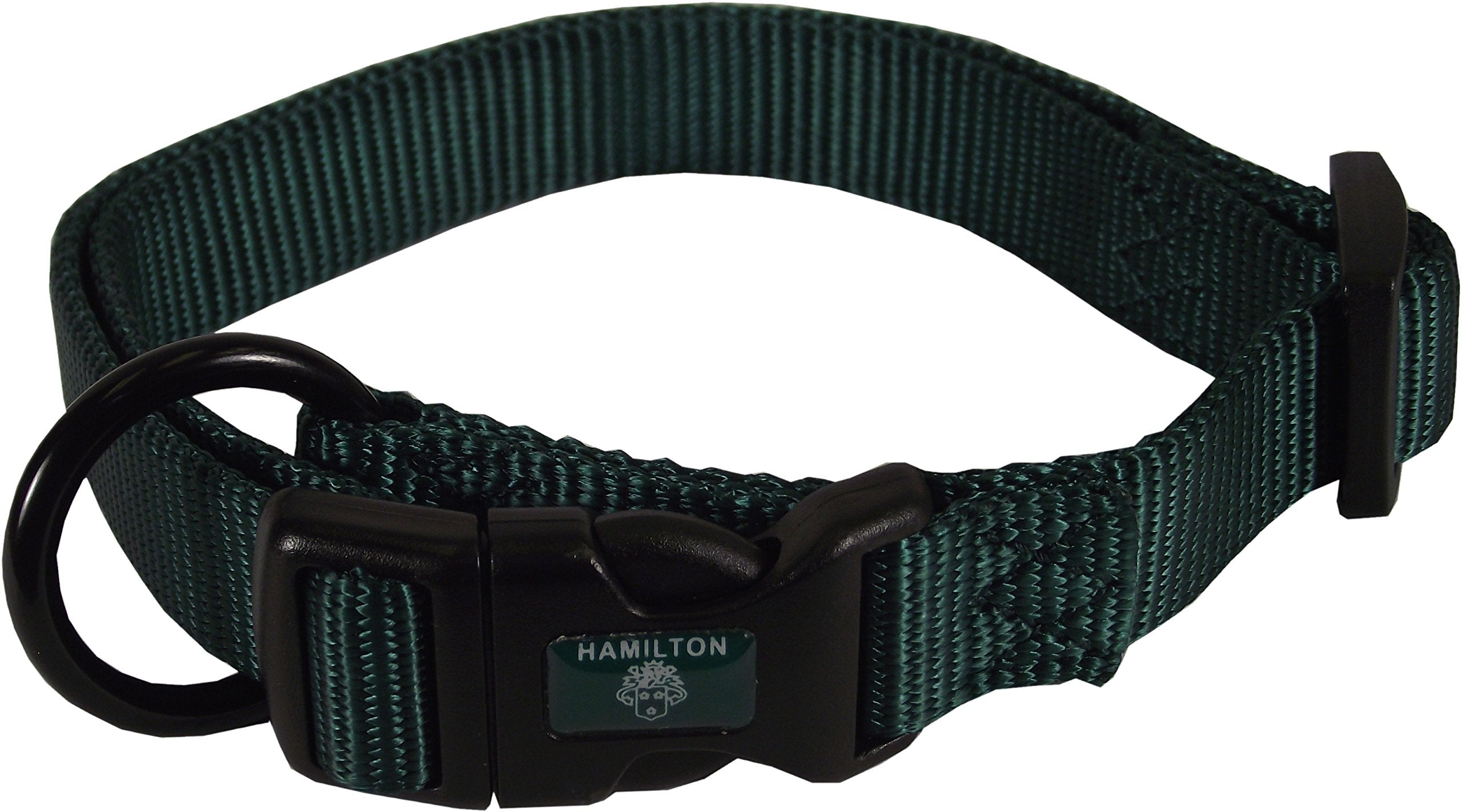 Hamilton Adjustable Nylon Dog Collar, Dark Green, 1'' x 18-26''