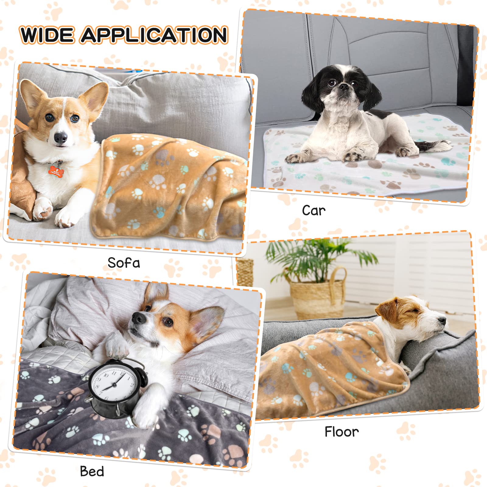 Rezutan Upgraded Dog Blankets For Medium Dogs, 3 Pack Dog Cat Blankets Washable, Soft Pet Mat Throw Cover For Kennel Crate Bed, Cute Paw Pattern, Dog Blanket, Pet Blanket 30'X20'