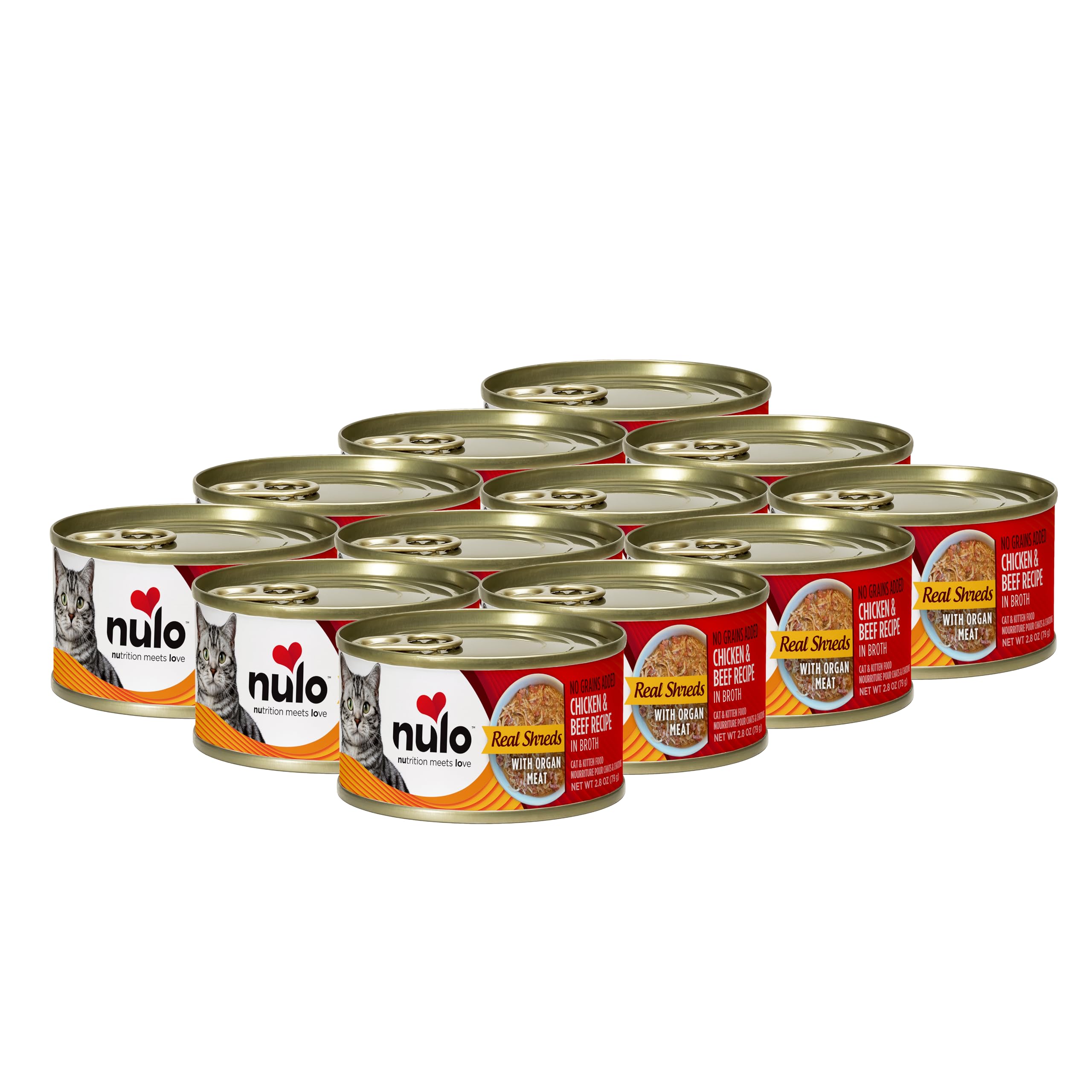 Nulo Real Shreds with Organ Meat Wet Canned Cat Food, Chicken & Beef, 2.8 Ounce, 12 Cans