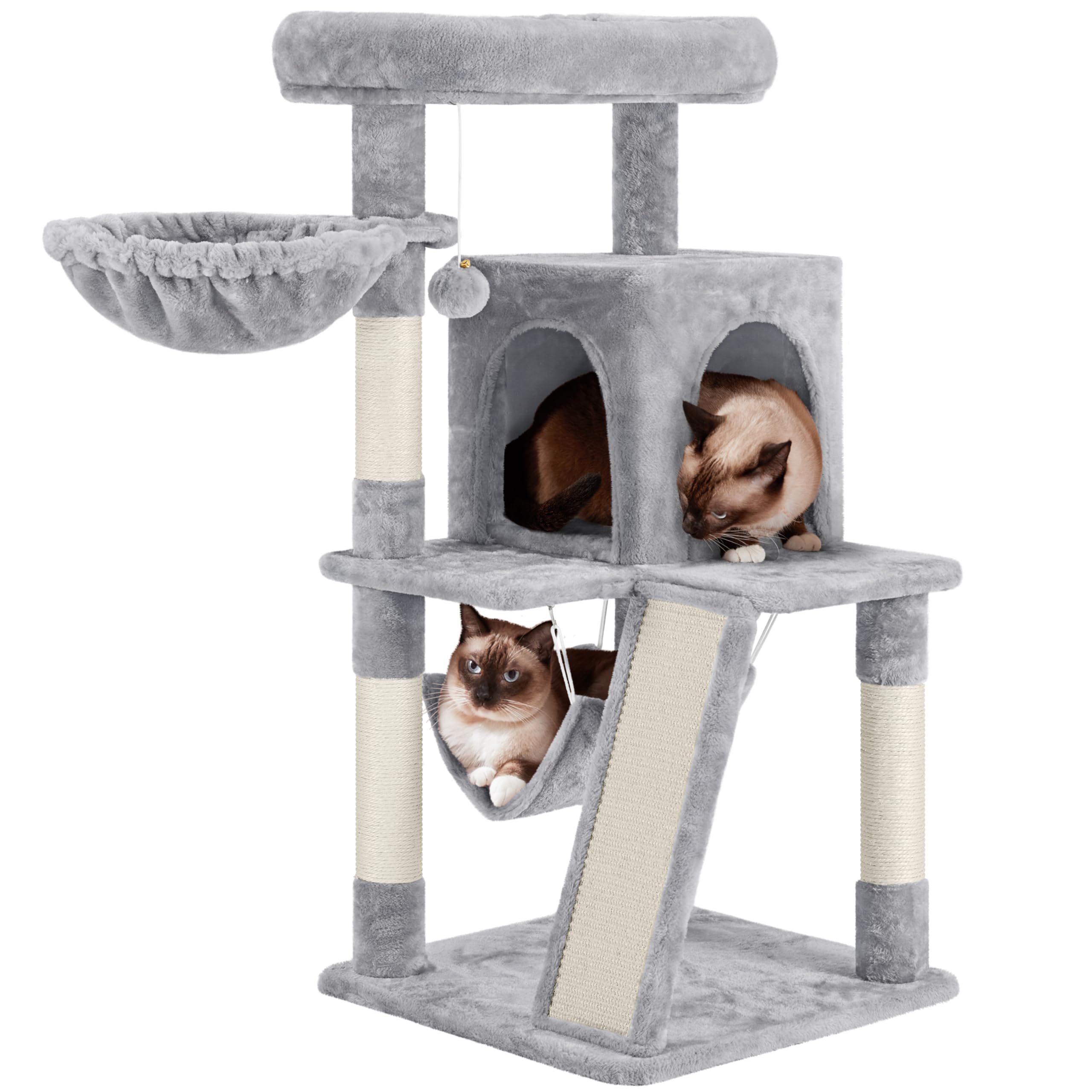 Yaheetech Cat Tree Cat Tower, 40-Inch Cat Condo With Oversized Soft Platform, Scratching Board, Basket And Hammock, Cat Furniture For Kittens Cats Pets, Light Gray