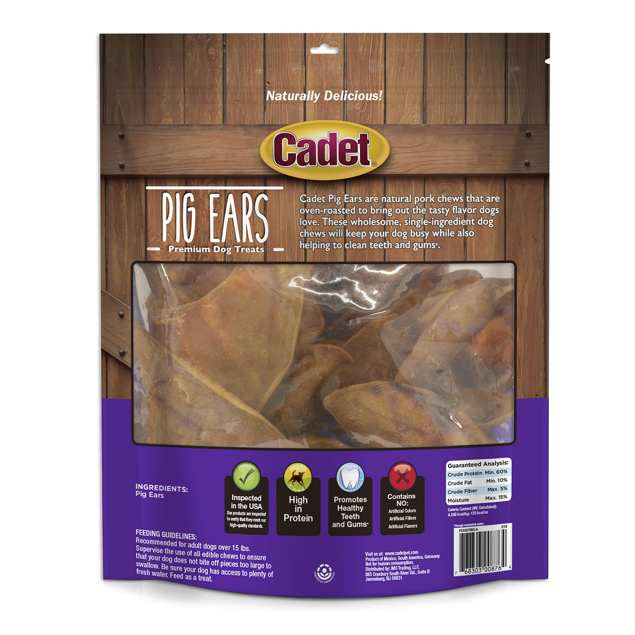 Cadet Natural Pig Ears for Dogs, Long Lasting & Natural Chew Treats for Dogs, 25 Count